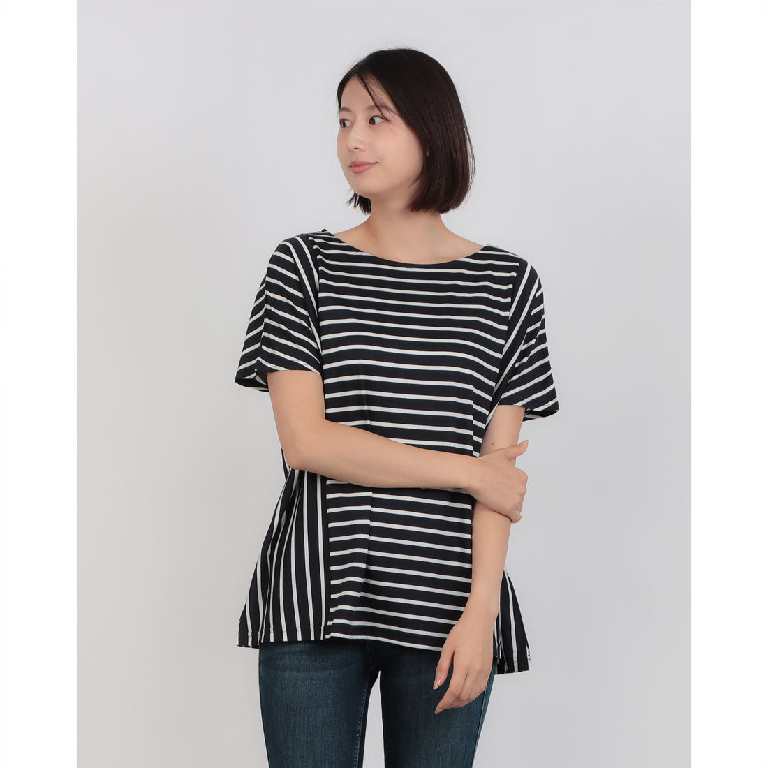 コットンブルー COTTON BLUE ボーダー切替えプルオーバー （ネイビー） ネイビー