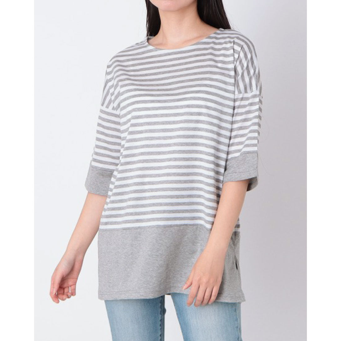 コットンブルー COTTON BLUE ボーダー切替えプルオーバー （グレー） グレー