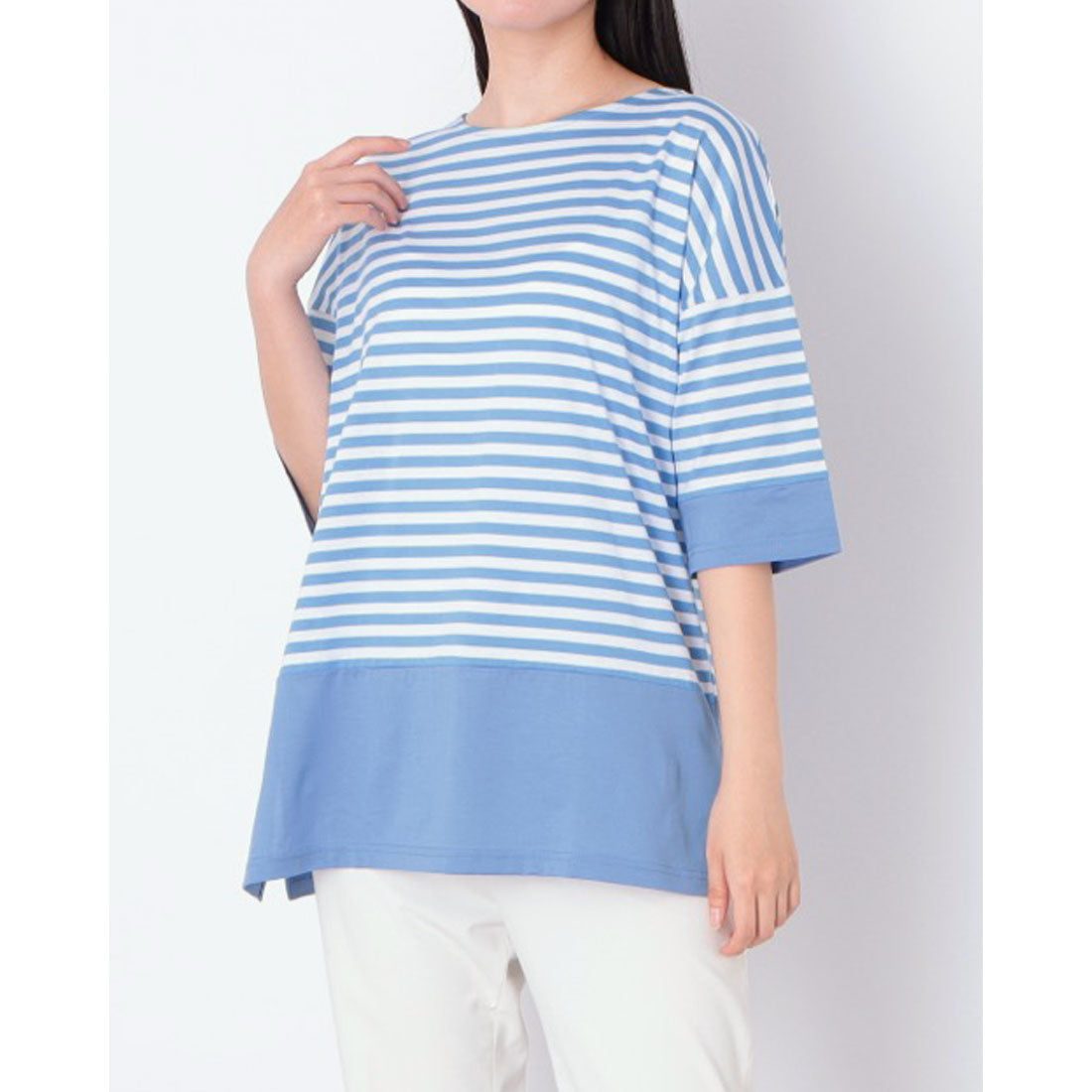 コットンブルー COTTON BLUE ボーダー切替えプルオーバー （ブルー） ブルー