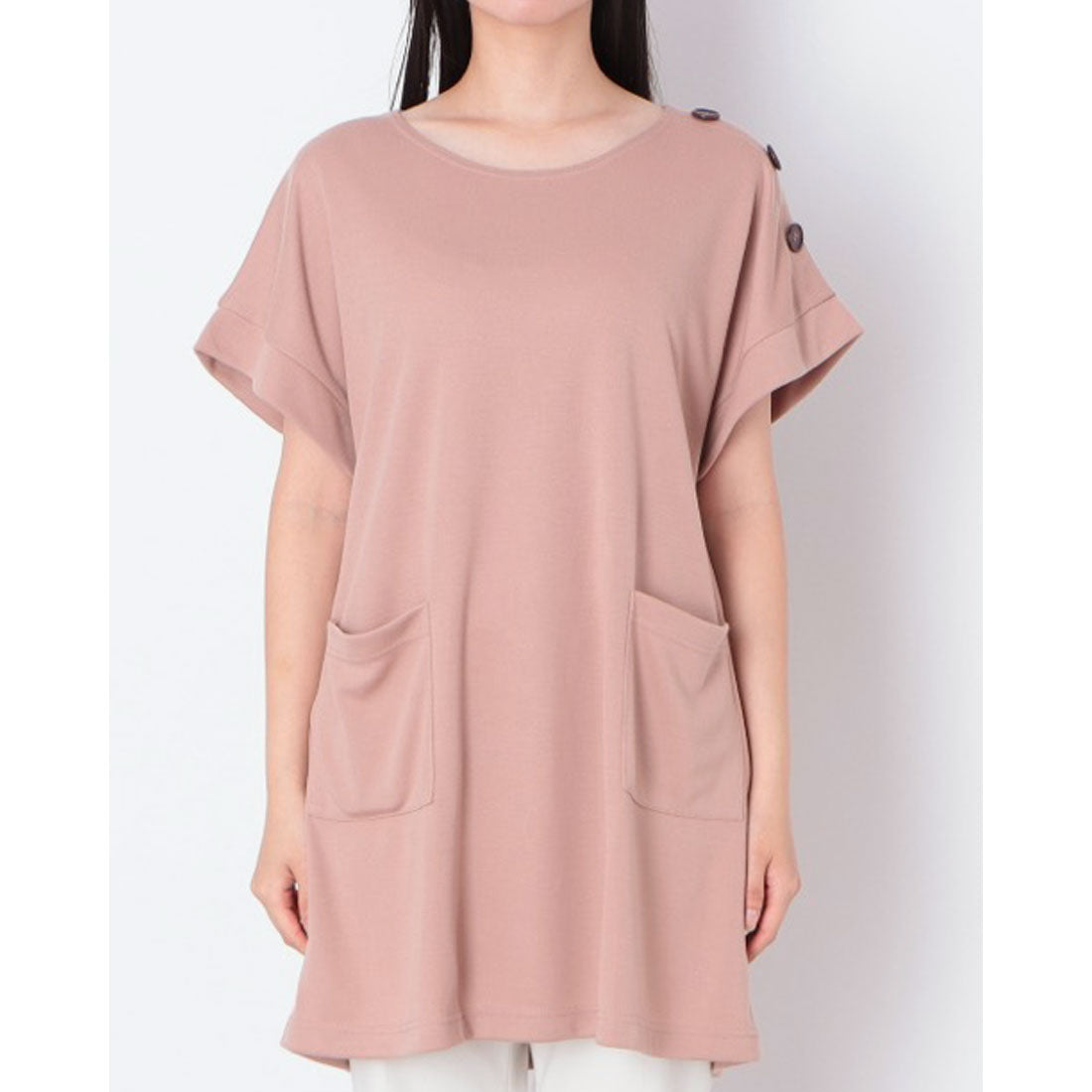 コットンブルー COTTON BLUE ショルダーボタンクルーネックチュニック （茶色） 茶色