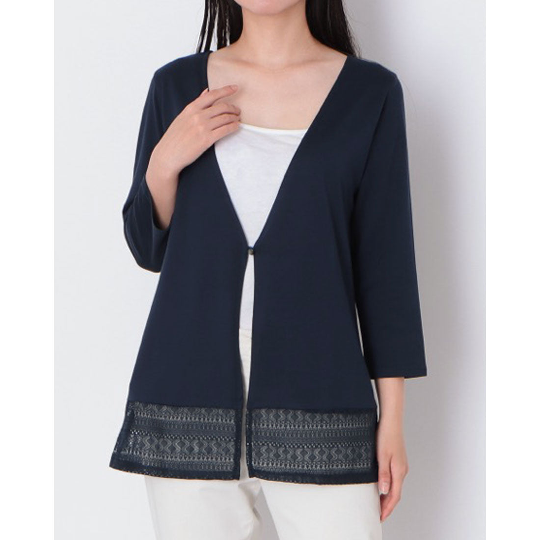コットンブルー COTTON BLUE レース切替えカーディガン （ネイビー） ネイビー