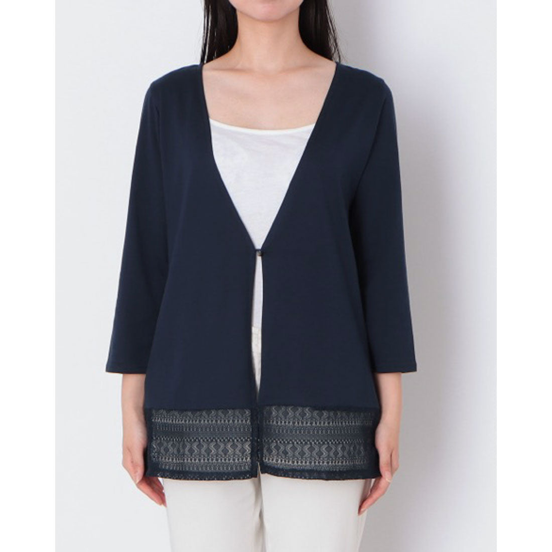 コットンブルー COTTON BLUE レース切替えカーディガン （ネイビー） ネイビー