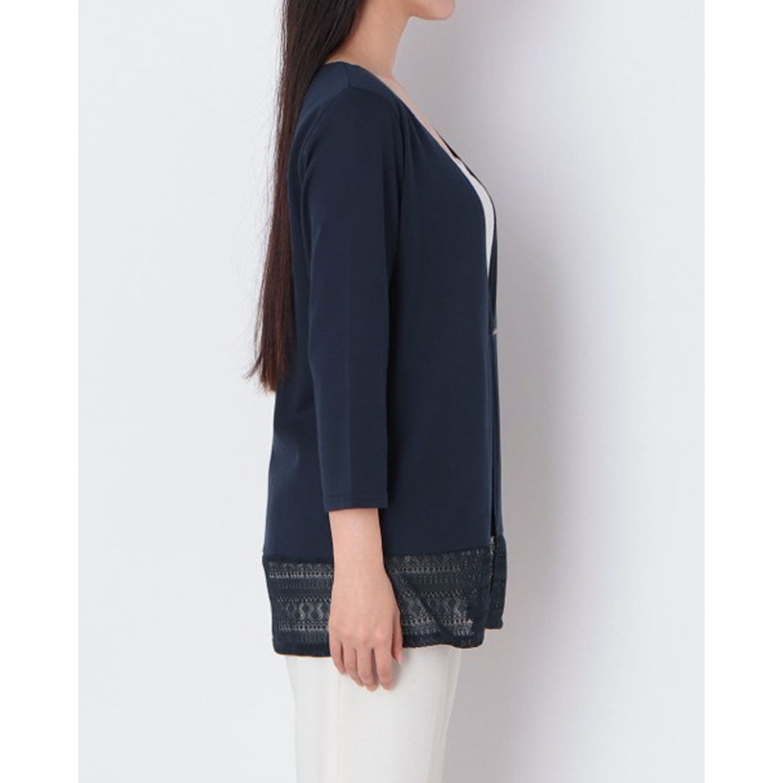 コットンブルー COTTON BLUE レース切替えカーディガン （ネイビー） ネイビー