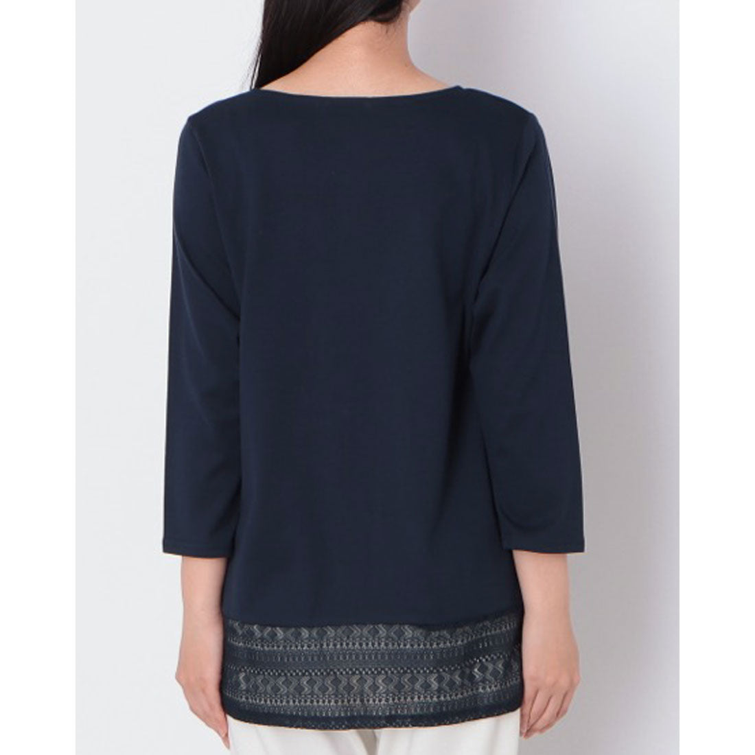 コットンブルー COTTON BLUE レース切替えカーディガン （ネイビー） ネイビー