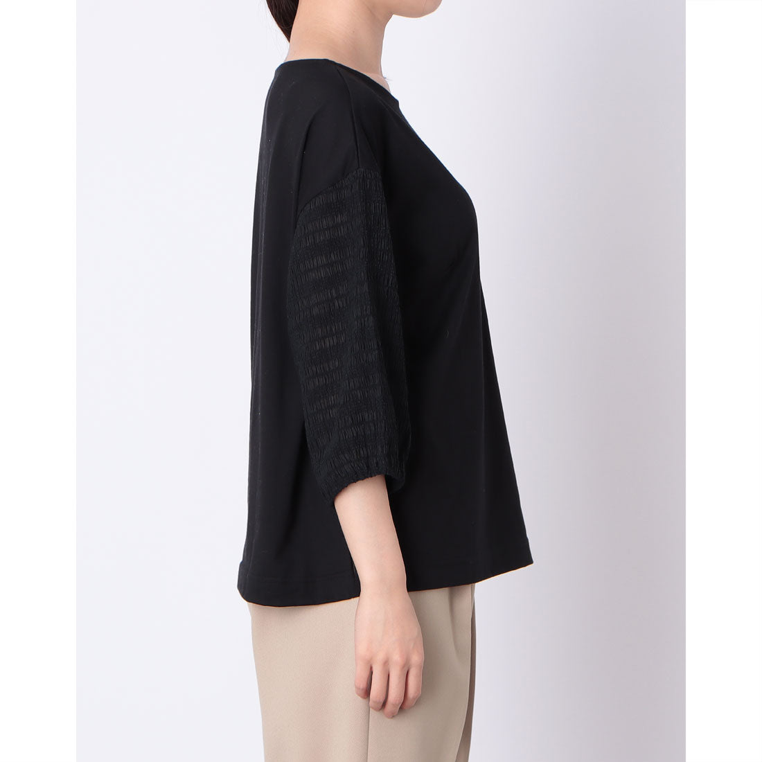 コットンブルー COTTON BLUE 異素材切替えプルオーバー （黒） 黒