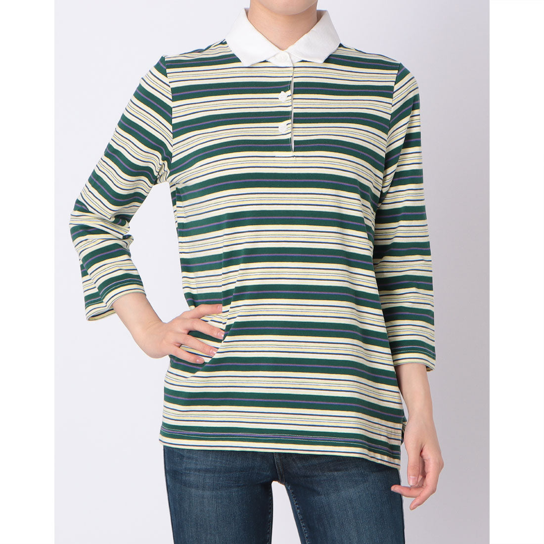 コットンブルー COTTON BLUE ボーダーポロシャツ （グリーン） グリーン