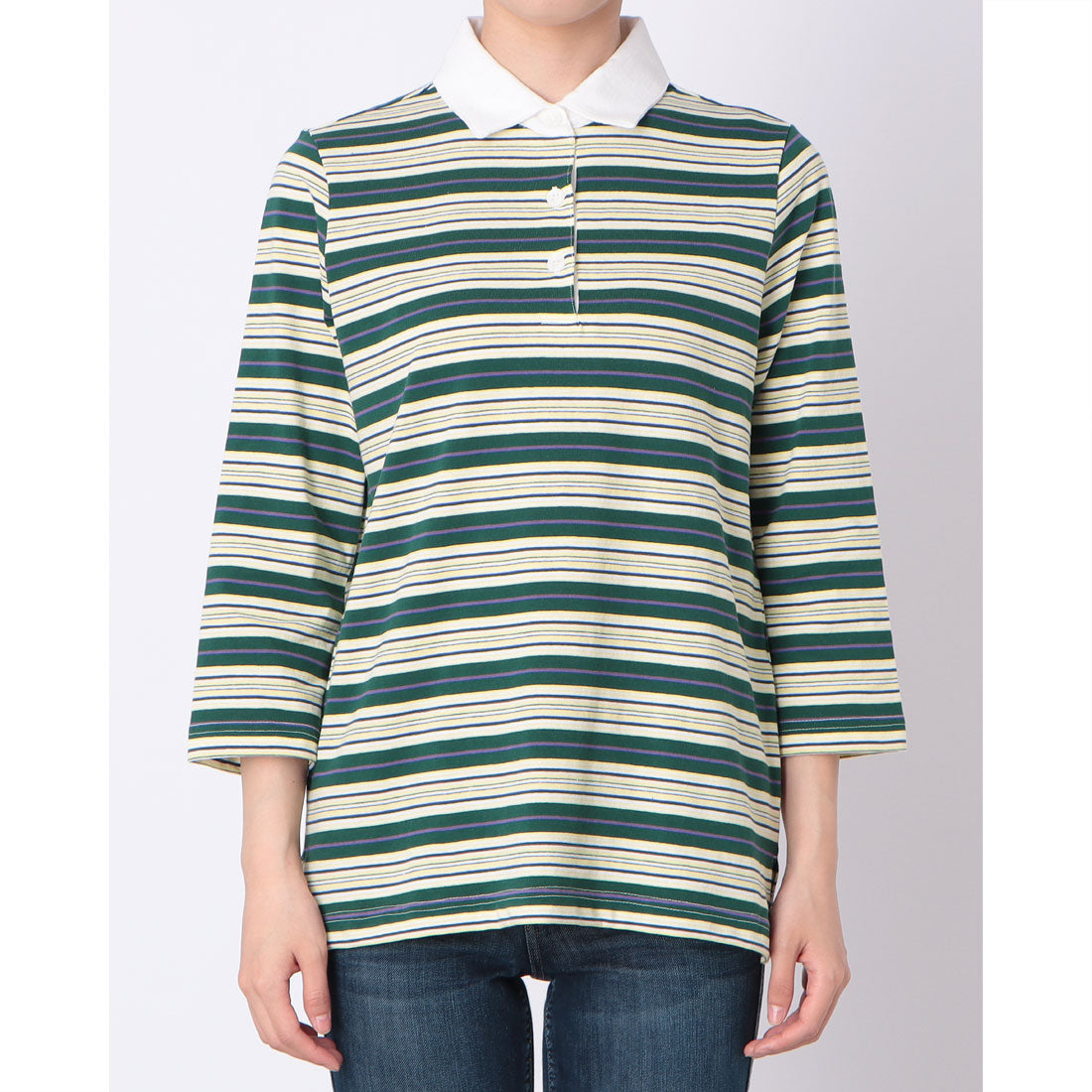 コットンブルー COTTON BLUE ボーダーポロシャツ （グリーン） グリーン