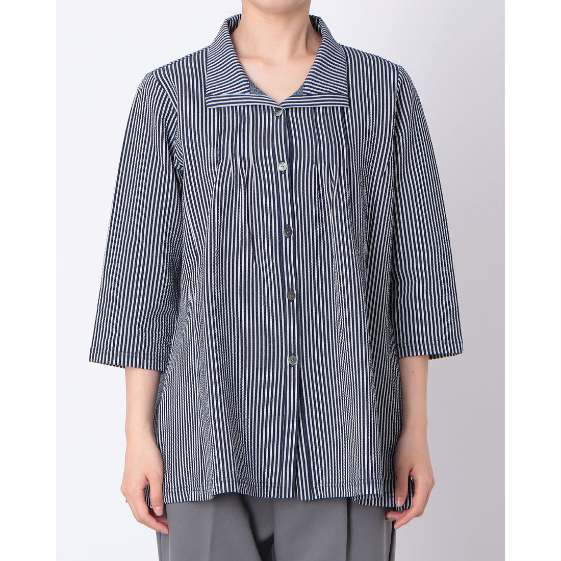 コットンブルー COTTON BLUE 襟付き七分袖ブラウス （ネイビー） ネイビー