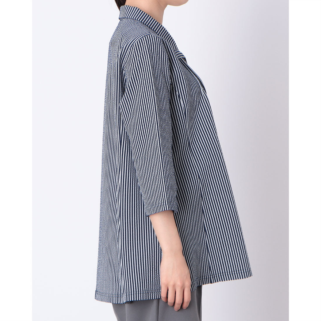 コットンブルー COTTON BLUE 襟付き七分袖ブラウス （ネイビー） ネイビー