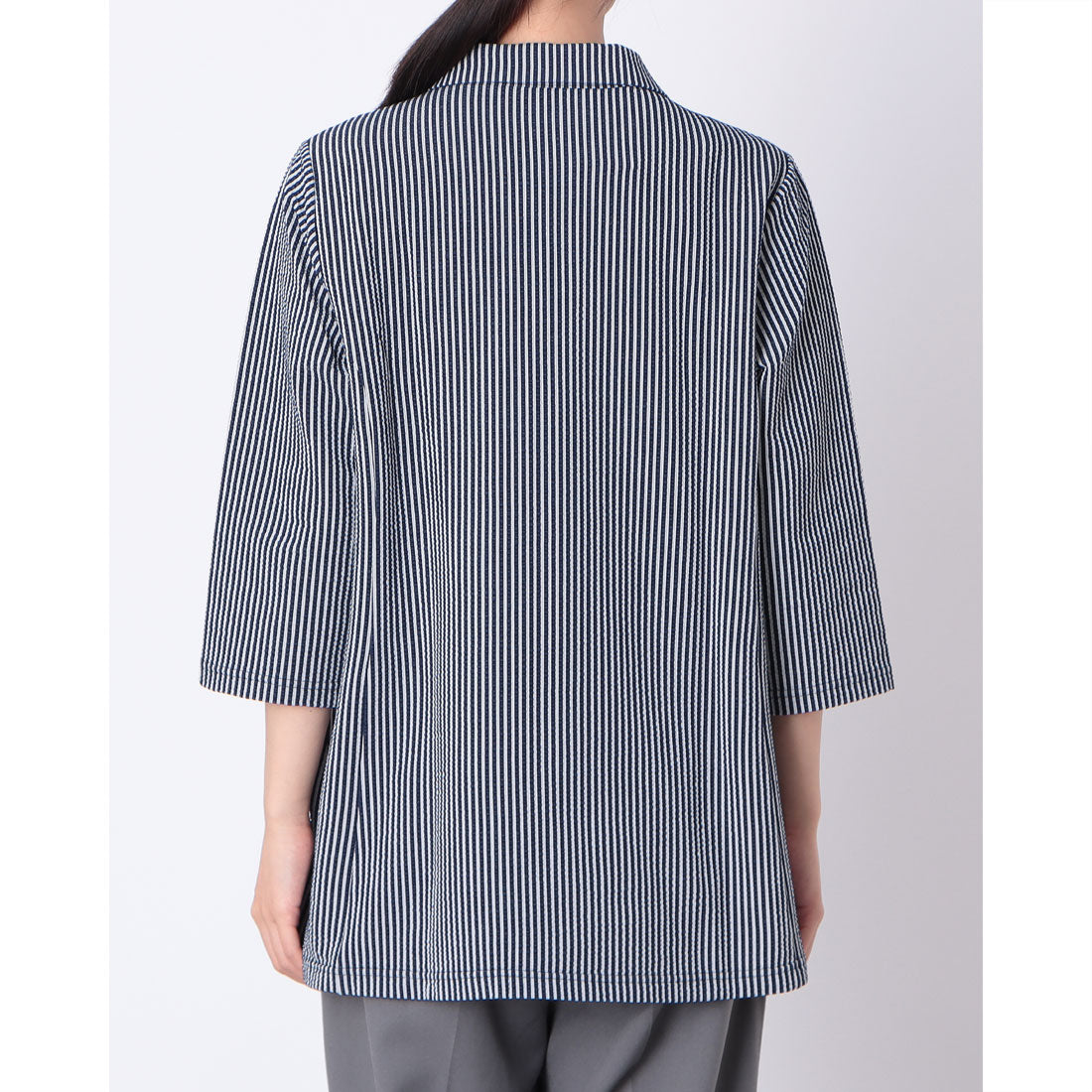 コットンブルー COTTON BLUE 襟付き七分袖ブラウス （ネイビー） ネイビー