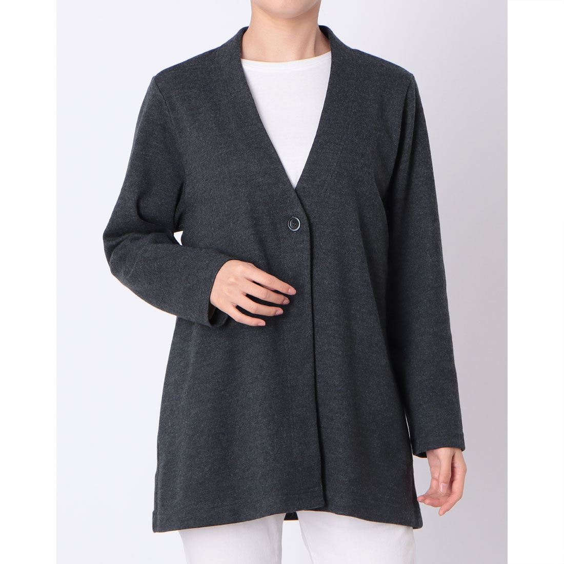 コットンブルー COTTON BLUE ワンボタントッパーカーディガン （グレー） グレー