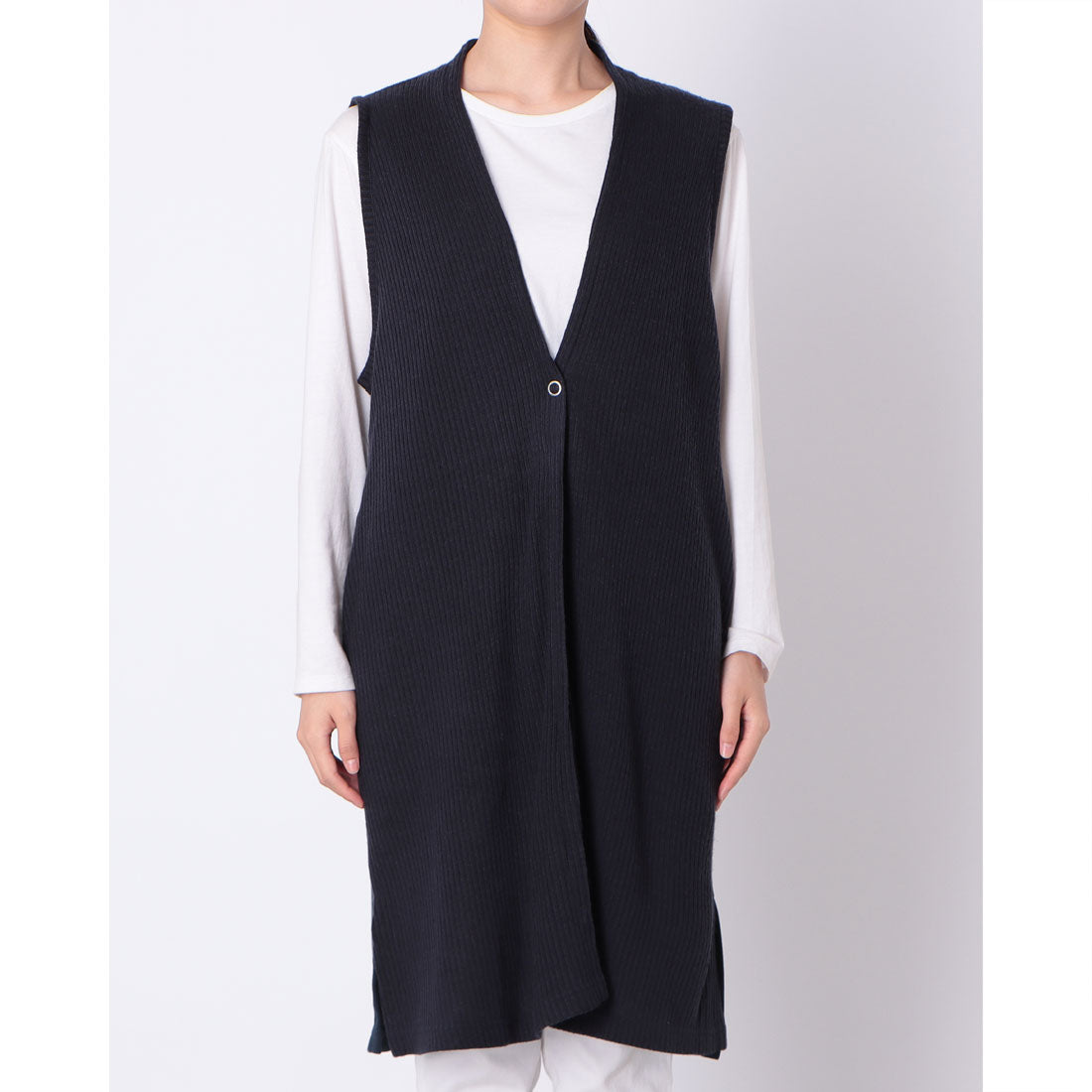 コットンブルー COTTON BLUE 異素材使いロングジレ （ネイビー） ネイビー