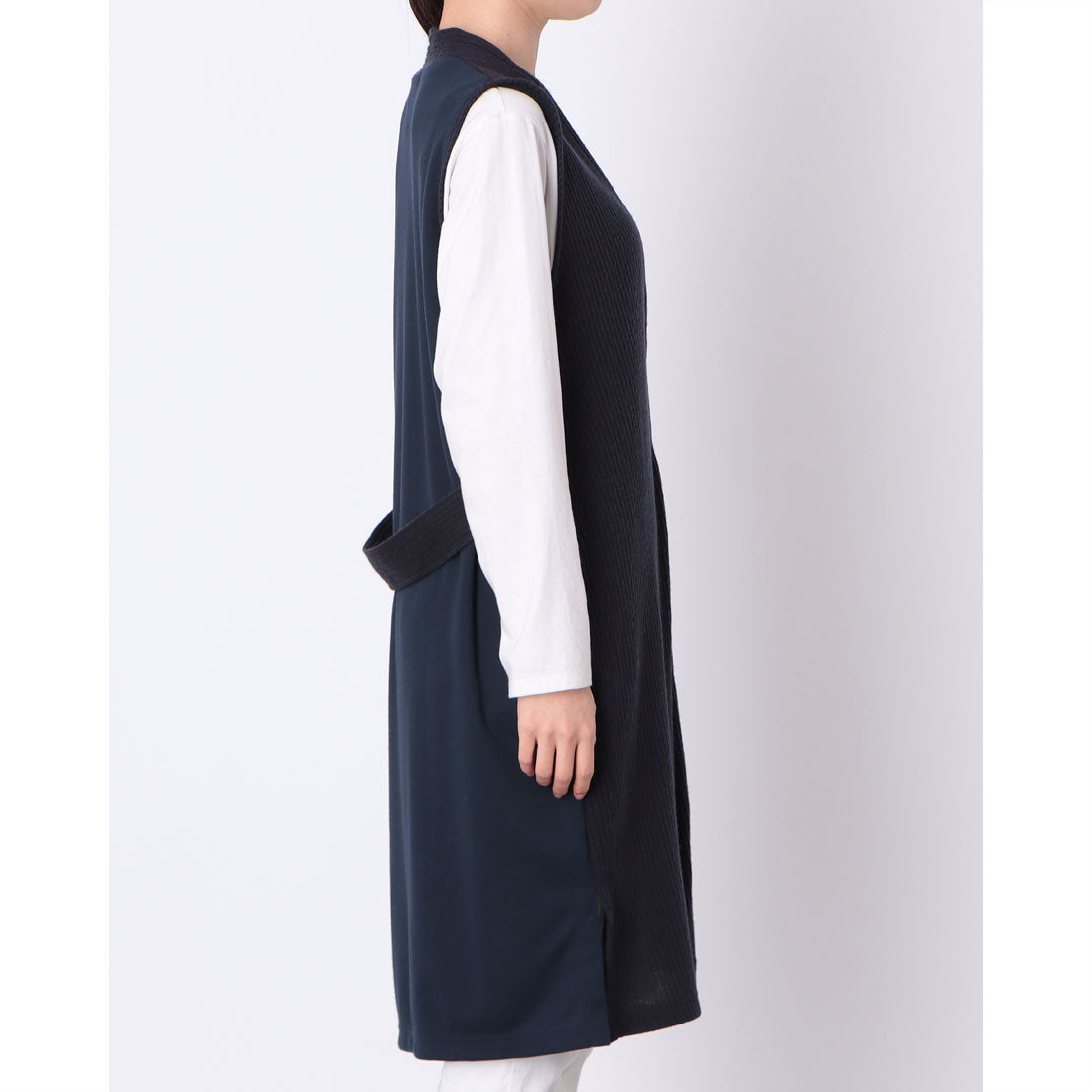 コットンブルー COTTON BLUE 異素材使いロングジレ （ネイビー） ネイビー