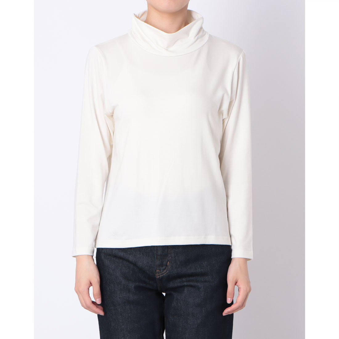コットンブルー COTTON BLUE 襟ギャザーハイネックプルオーバー （白） 白
