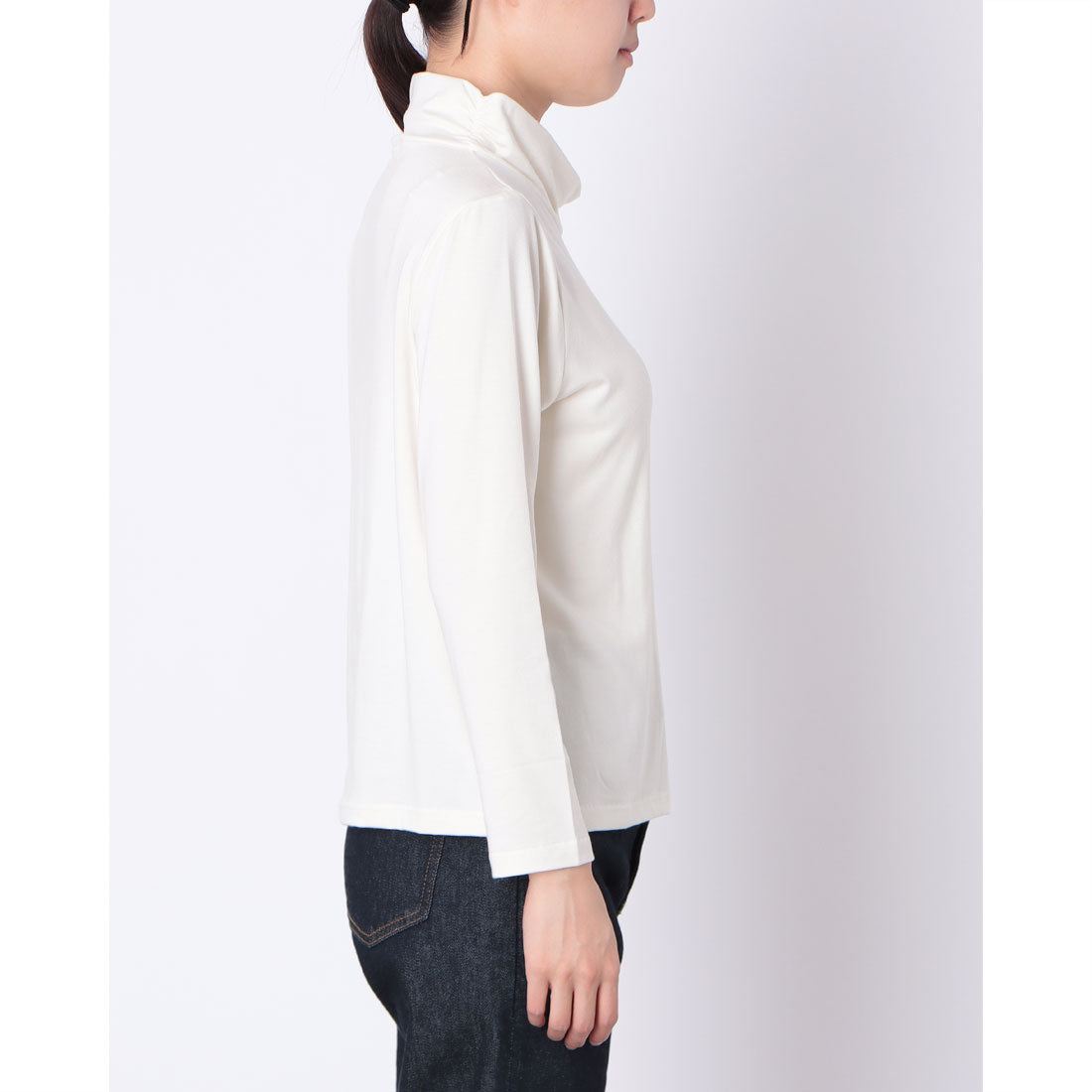 コットンブルー COTTON BLUE 襟ギャザーハイネックプルオーバー （白） 白