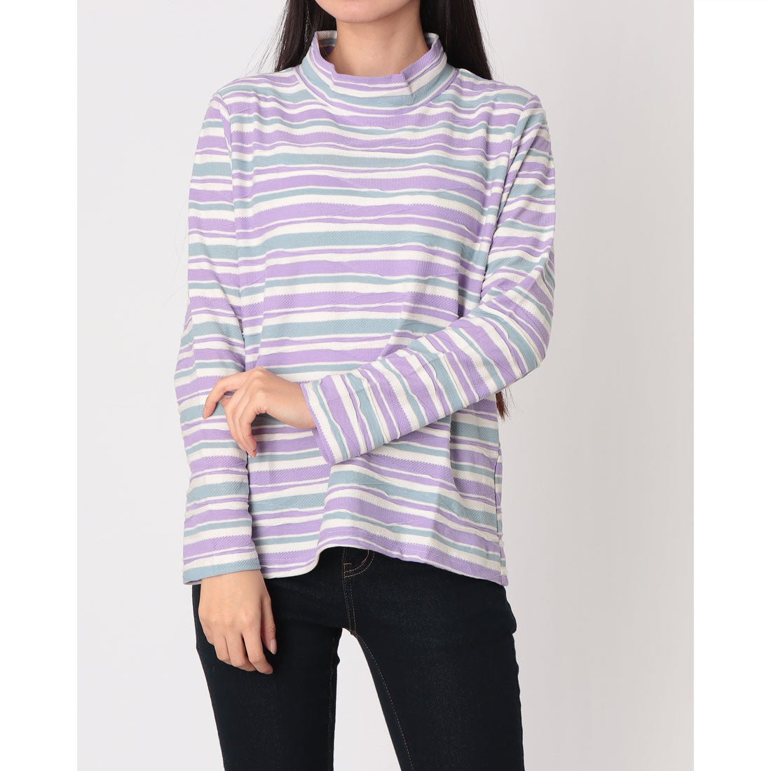 コットンブルー COTTON BLUE ボーダー柄プルオーバー （パープル） パープル