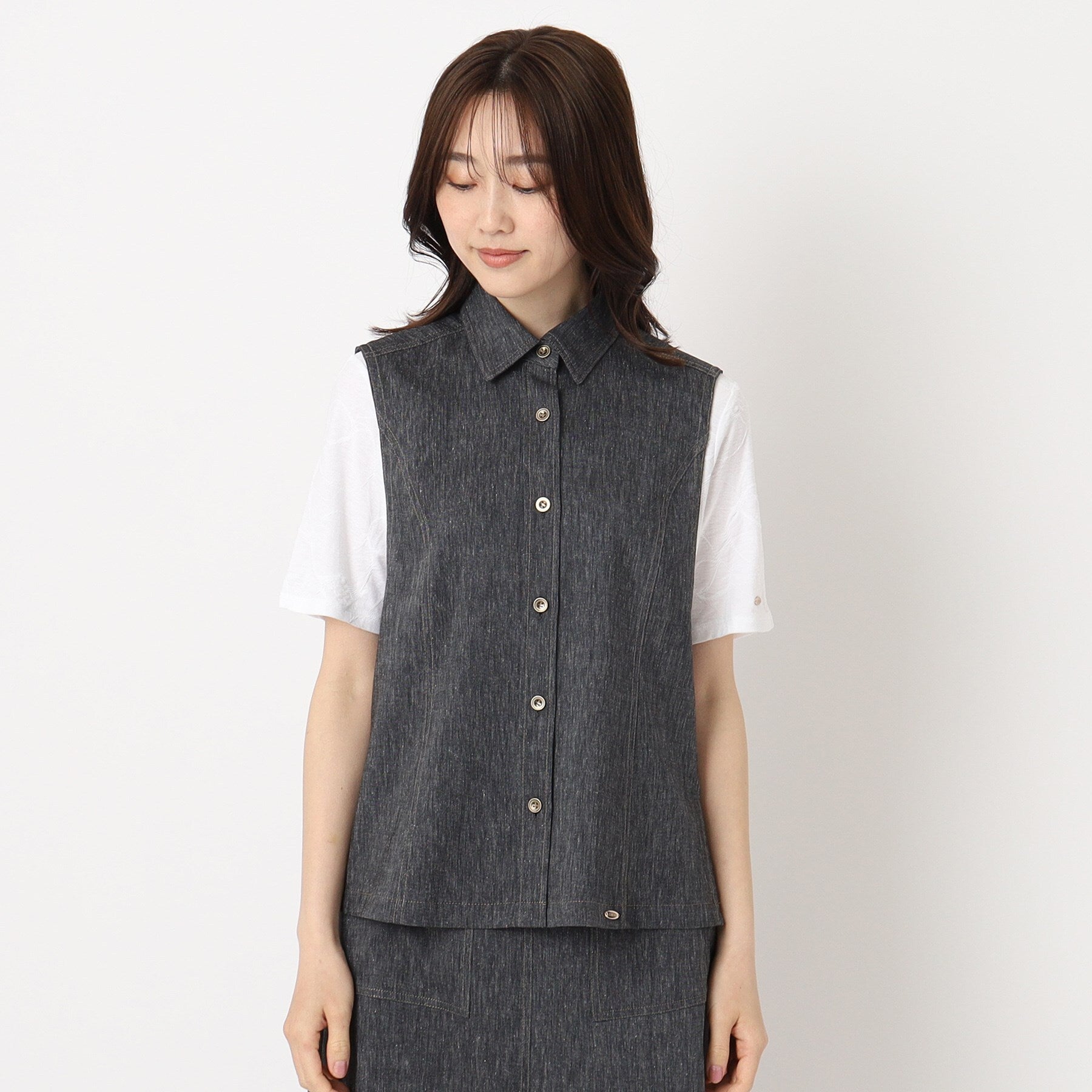 コルディア CORDIER 【M～4Lサイズ／ストレッチ／セットアップ】アサレック デニムライクベスト （モカブラウン(042)） モカブラウン(042)