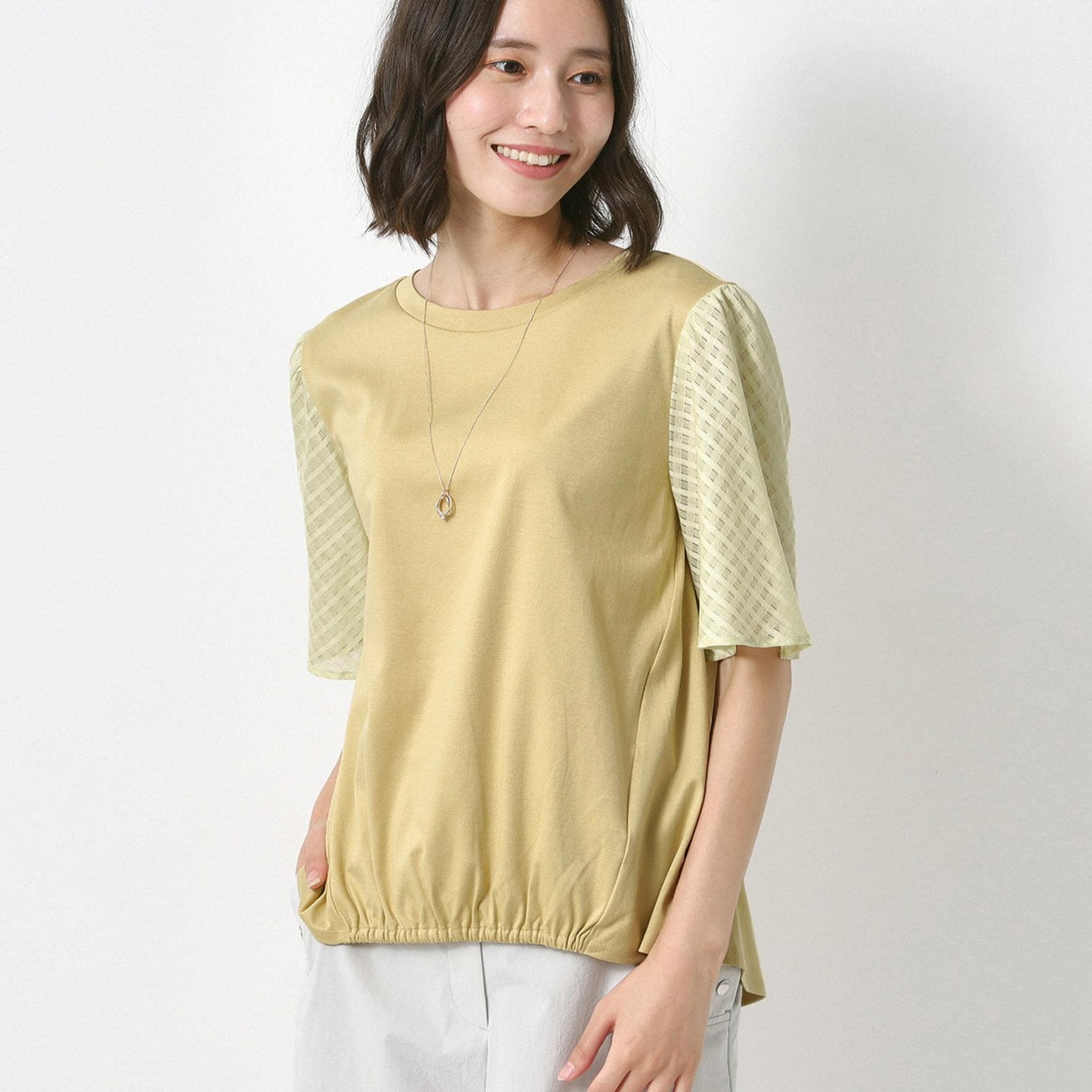 コルディア CORDIER シルケットスムース フレア袖フェミニンTシャツ （イエロー(032)） イエロー(032)