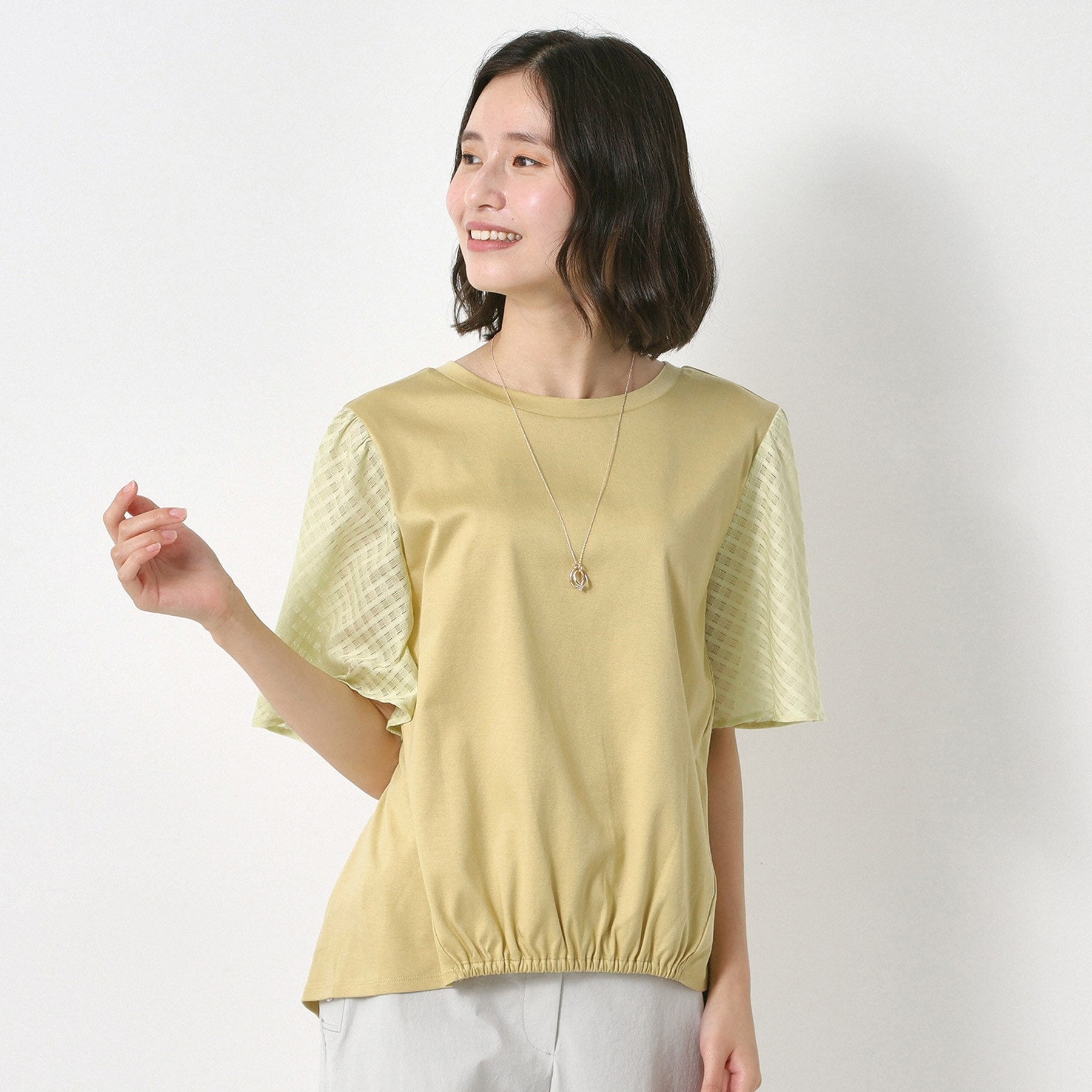 コルディア CORDIER シルケットスムース フレア袖フェミニンTシャツ （イエロー(032)） イエロー(032)