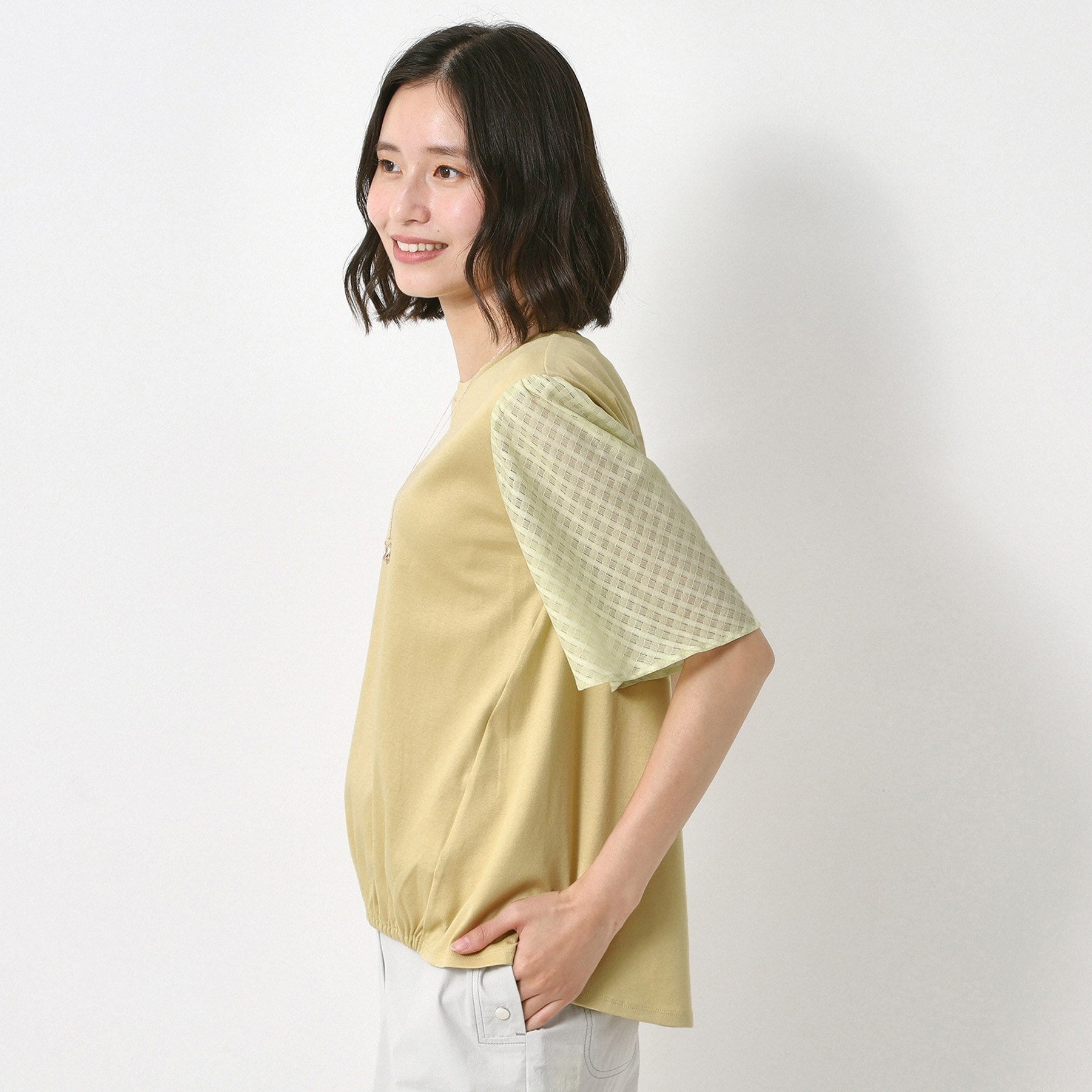 コルディア CORDIER シルケットスムース フレア袖フェミニンTシャツ （イエロー(032)） イエロー(032)