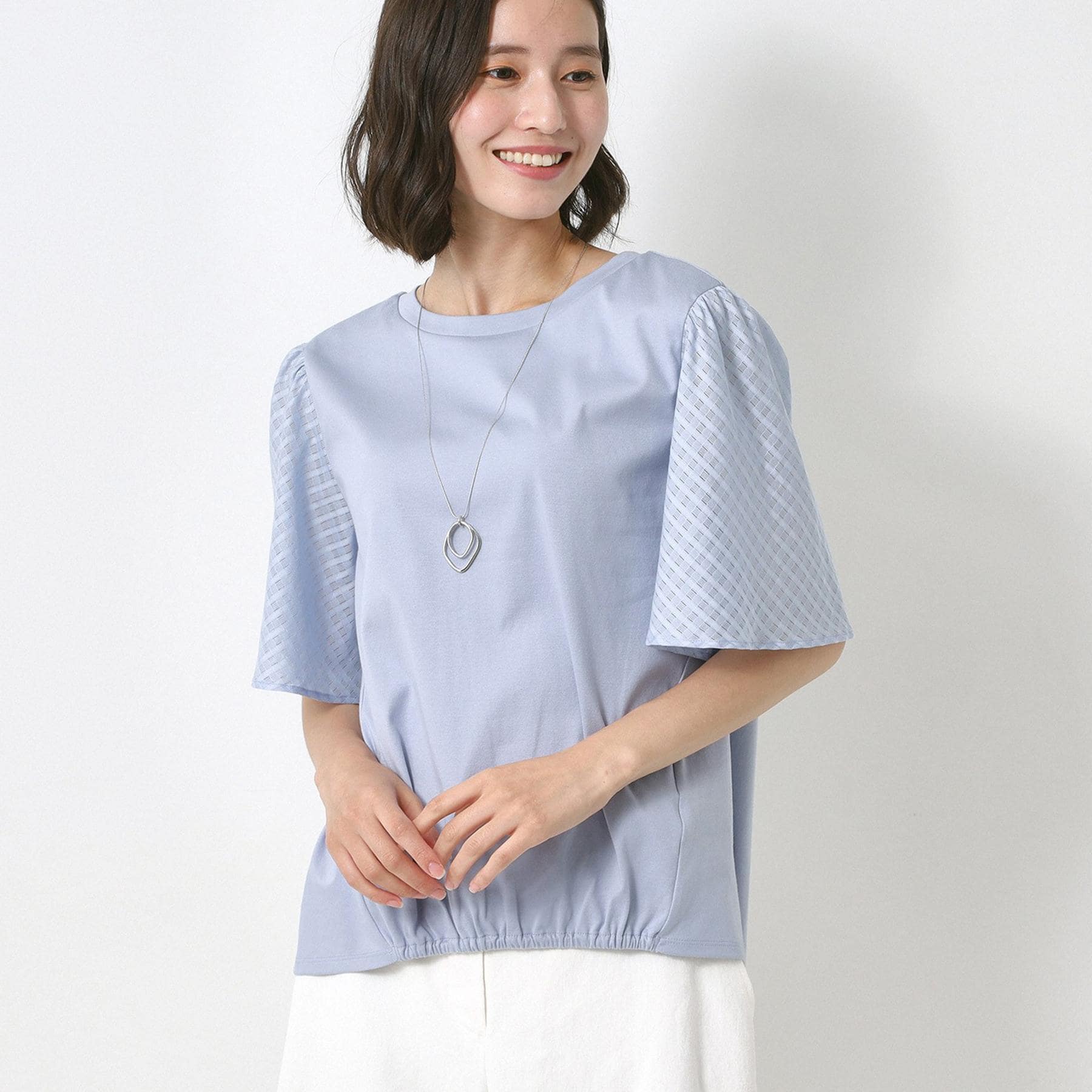 コルディア CORDIER シルケットスムース フレア袖フェミニンTシャツ （サックスブルー(090)） サックスブルー(090)