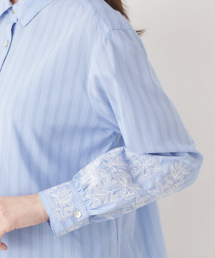 コルディア CORDIER 【M～3Lサイズ】刺繍デザインストライプブラウス （ネイビー(394)） ネイビー(394)