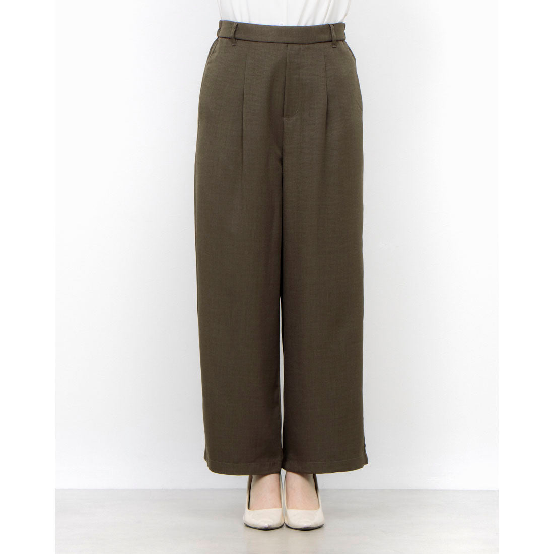 コムサモデルズ COMME CA MODELS 【美しいベーシックパンツ】麻調ワイドパンツ （オリーブ） オリーブ