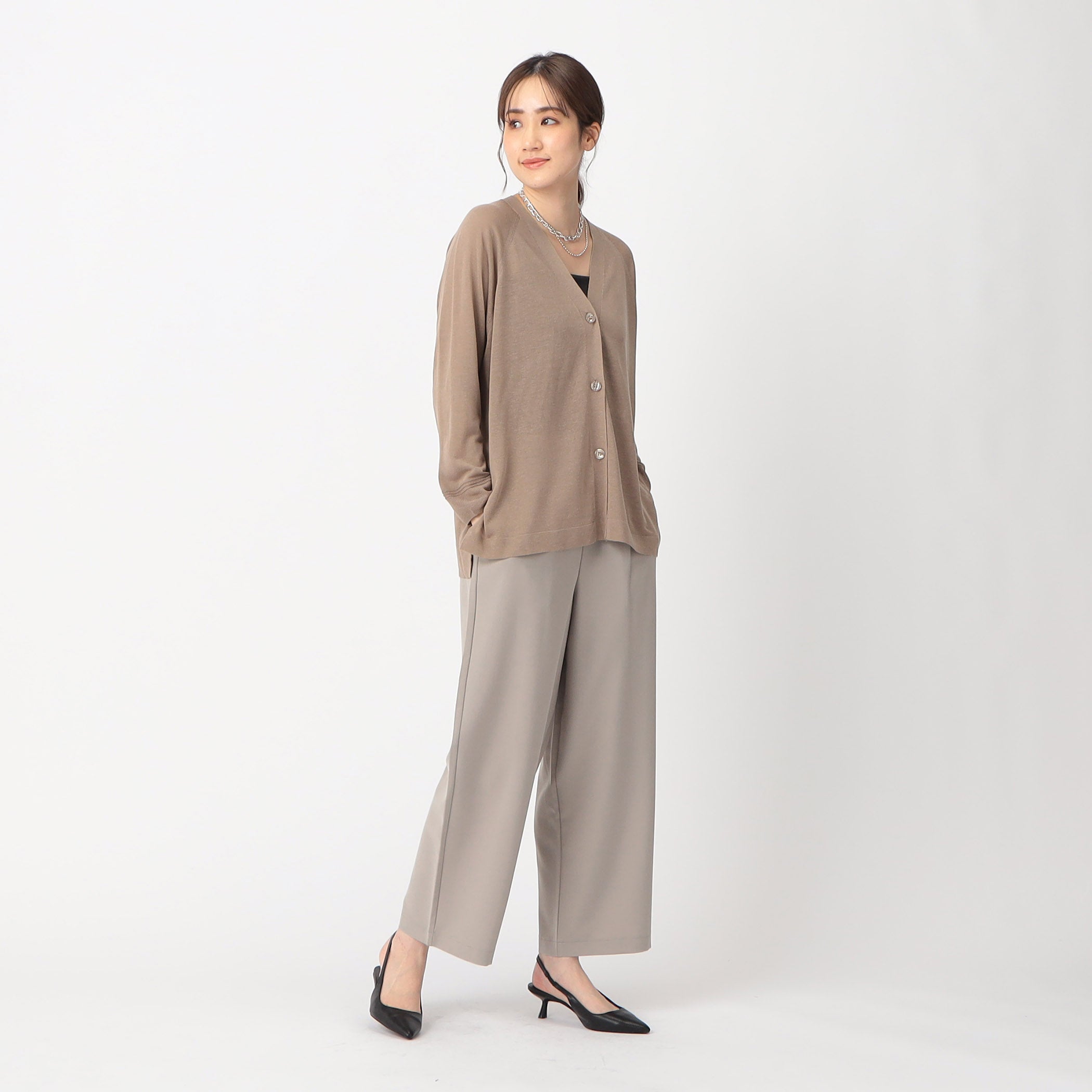 COMME CA MODELS [Beautiful basic pants] Polyester rayon stretch wide pants