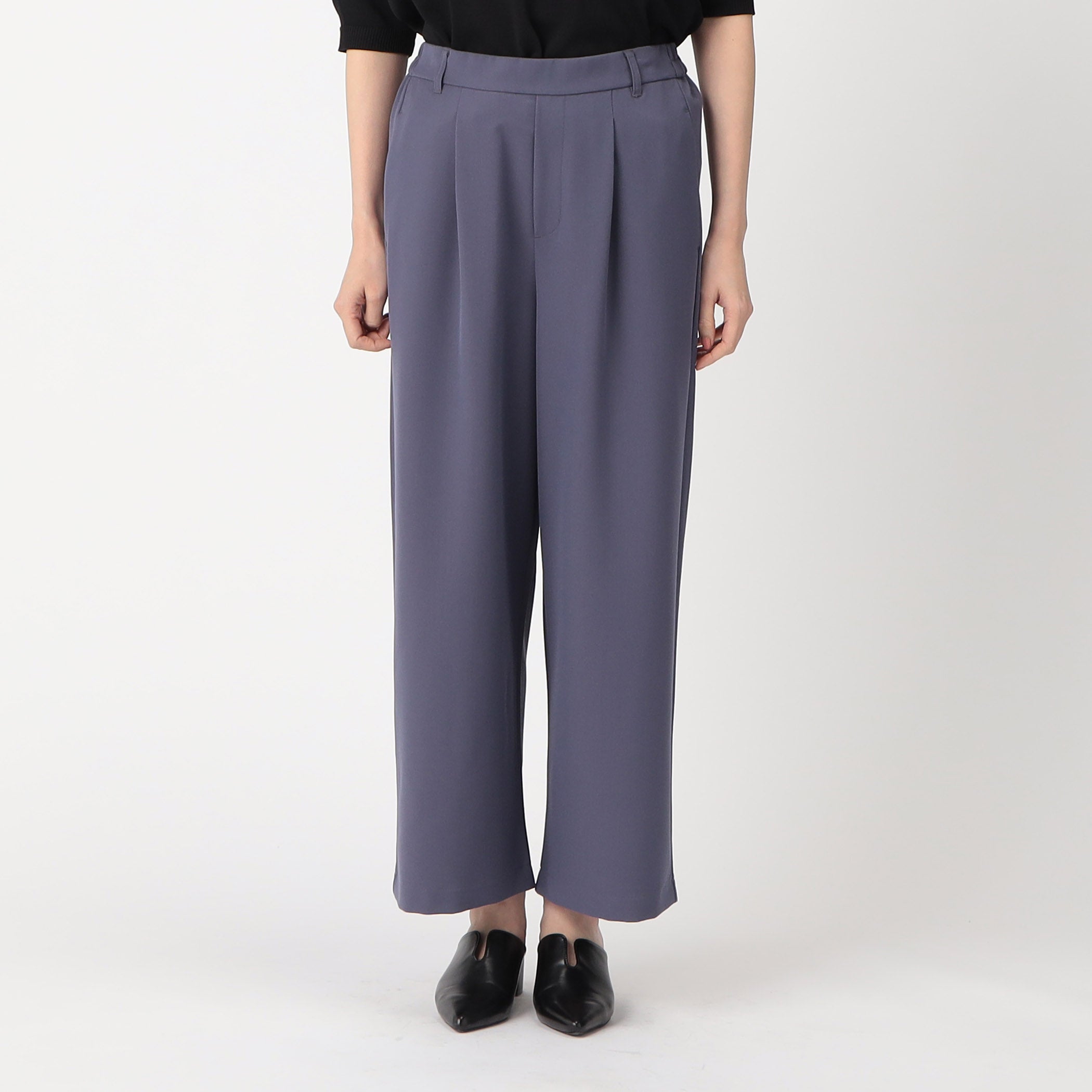 COMME CA MODELS [Beautiful basic pants] Polyester rayon stretch wide pants