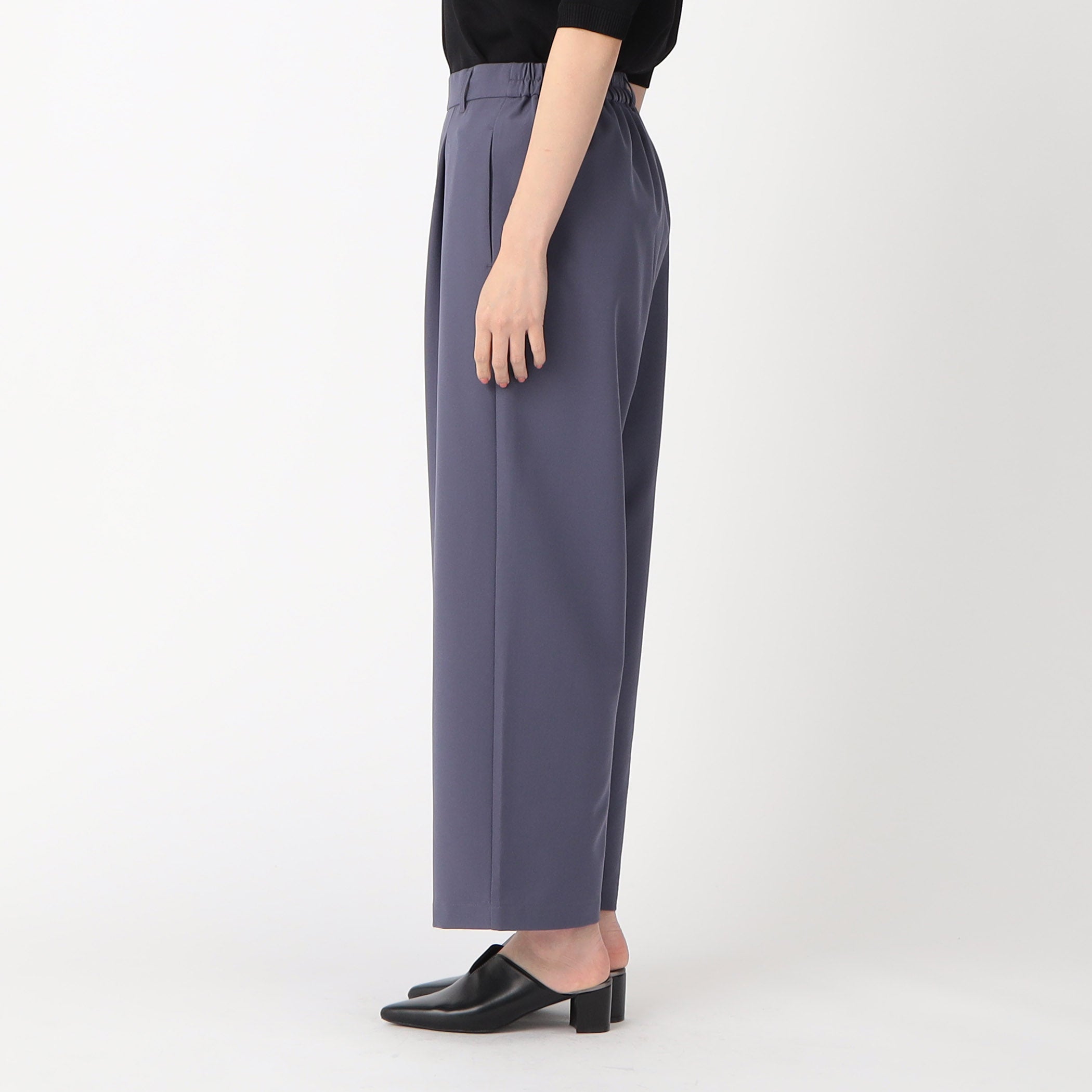 COMME CA MODELS [Beautiful basic pants] Polyester rayon stretch wide pants