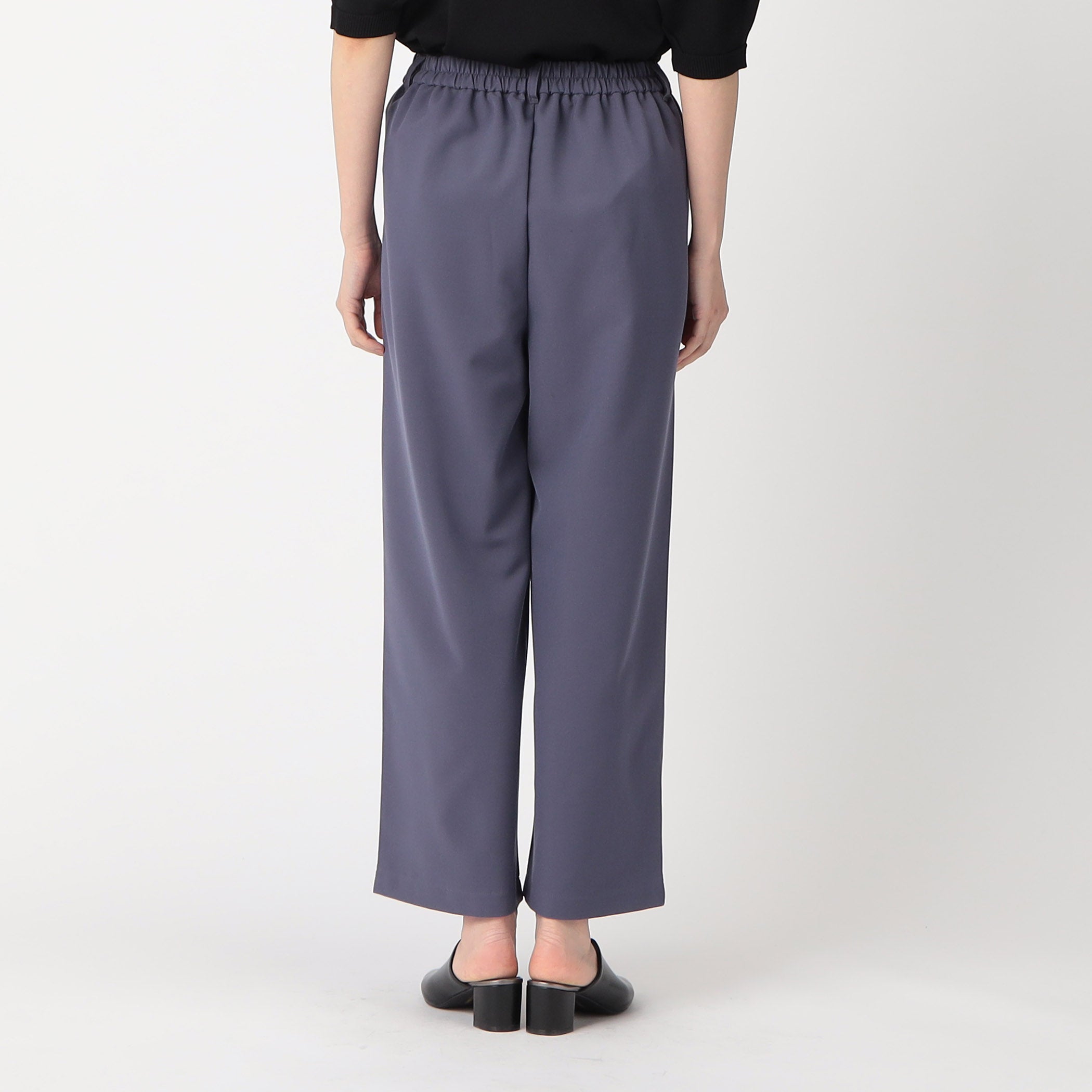 COMME CA MODELS [Beautiful basic pants] Polyester rayon stretch wide pants