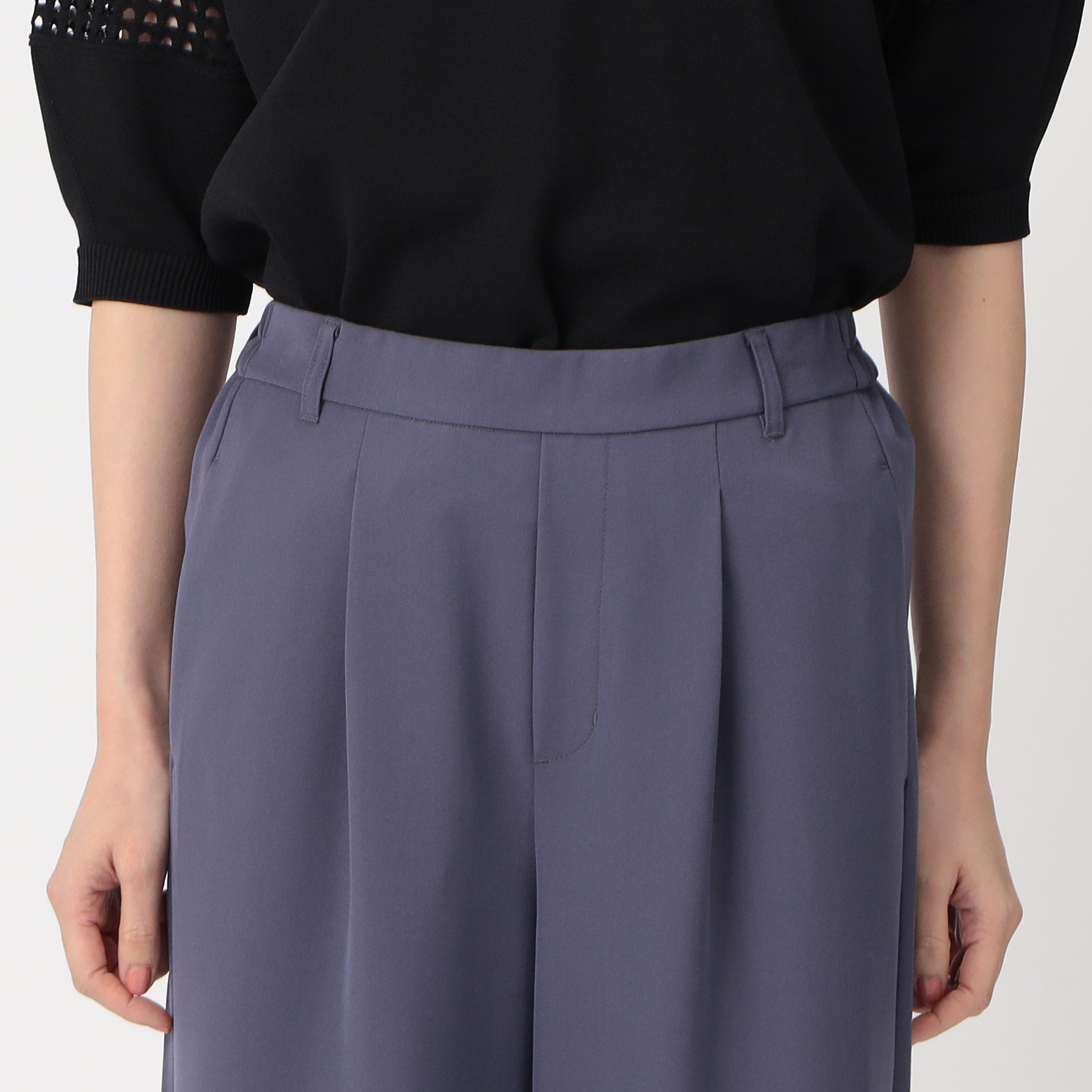 COMME CA MODELS [Beautiful basic pants] Polyester rayon stretch wide pants