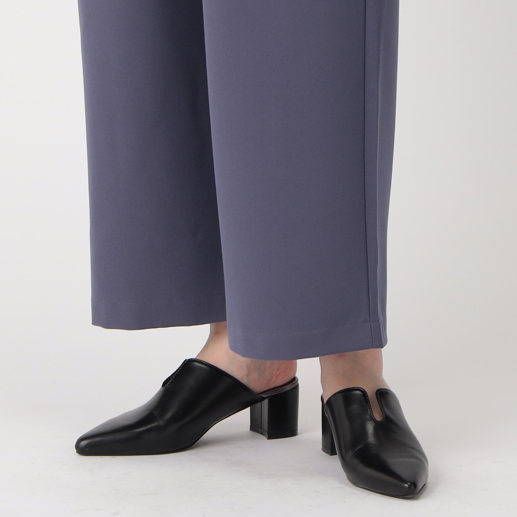 COMME CA MODELS [Beautiful basic pants] Polyester rayon stretch wide pants