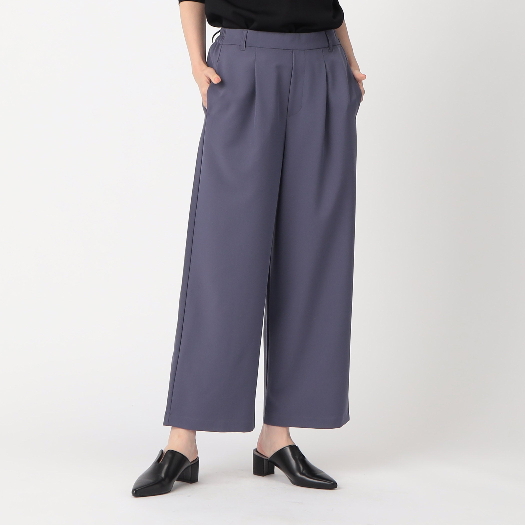 COMME CA MODELS [Beautiful basic pants] Polyester rayon stretch wide pants