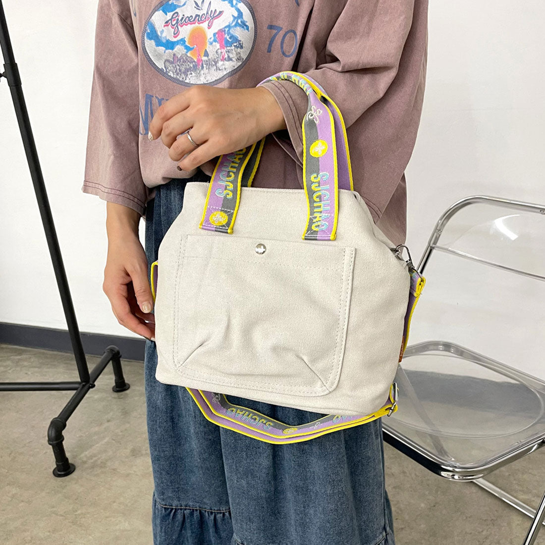 シーアールビー CRB ロゴショルダーキャンバストートバッグ （ベージュ） ベージュ
