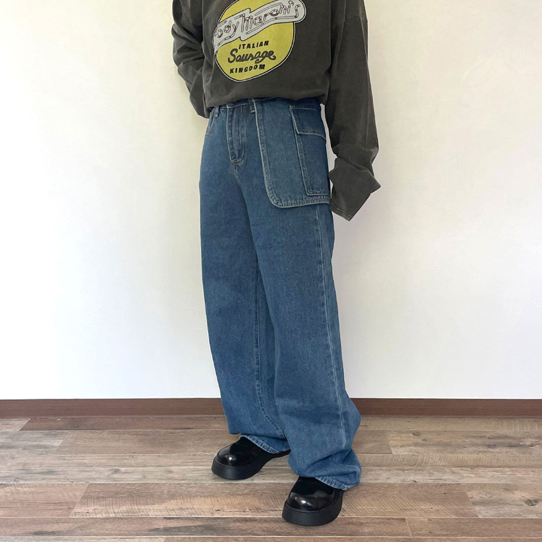 シーアールビー CRB ポケット取り外しストレートデニムパンツ （ブルー） ブルー
