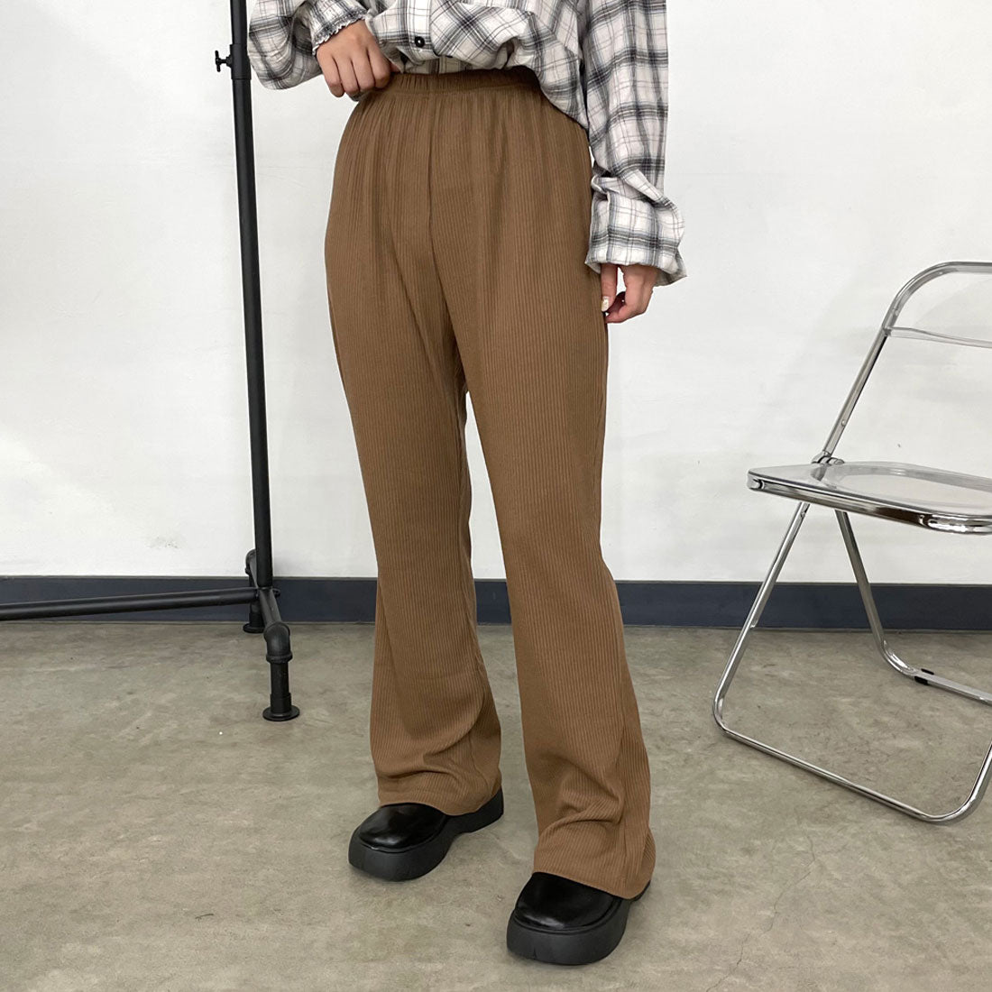 シーアールビー CRB カットリブフレアパンツ （グリーン） グリーン