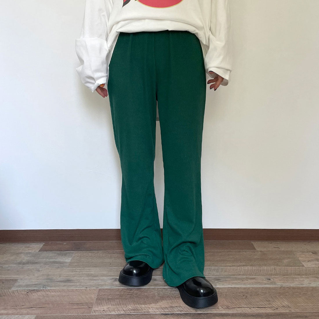 シーアールビー CRB カットリブフレアパンツ （グリーン） グリーン