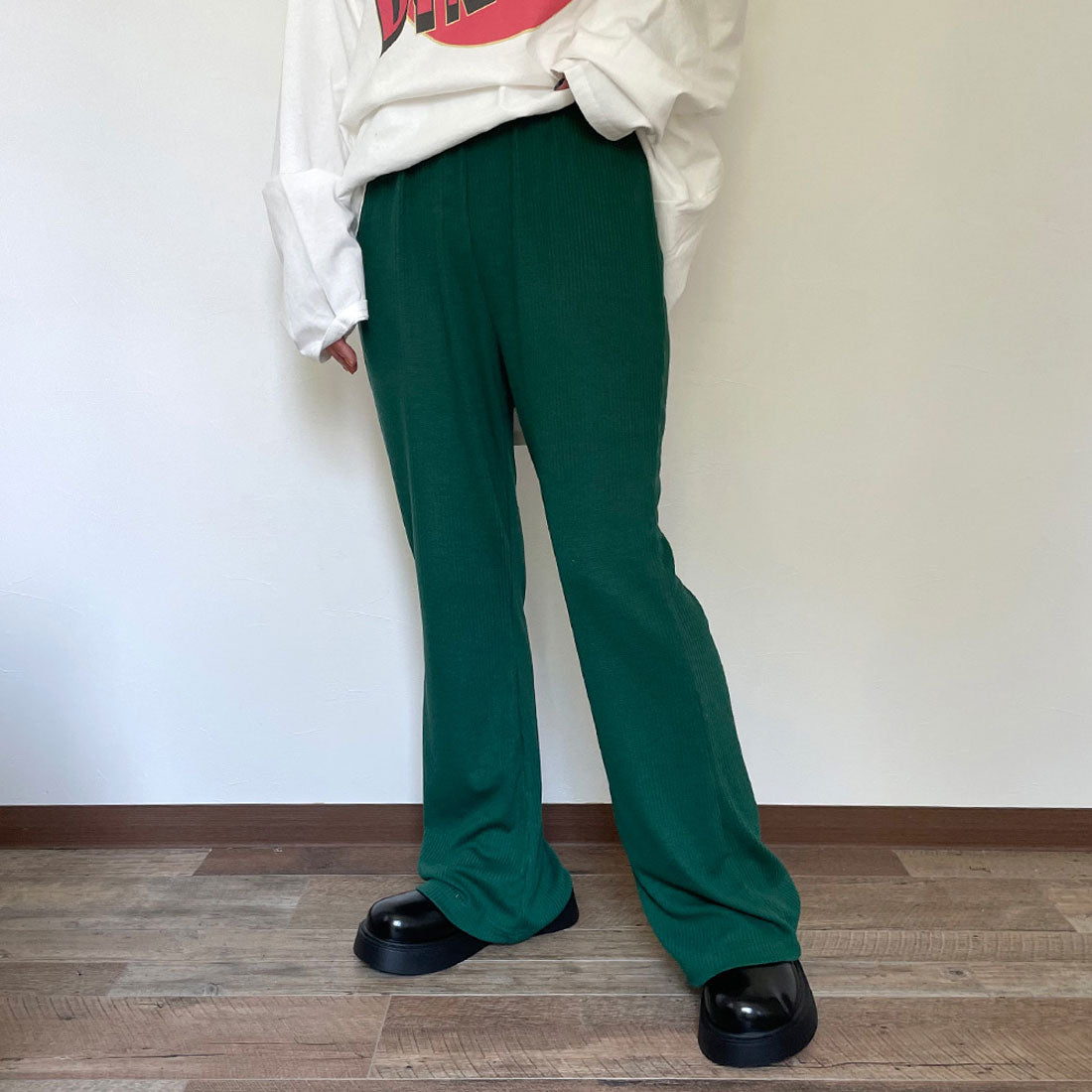 シーアールビー CRB カットリブフレアパンツ （グリーン） グリーン