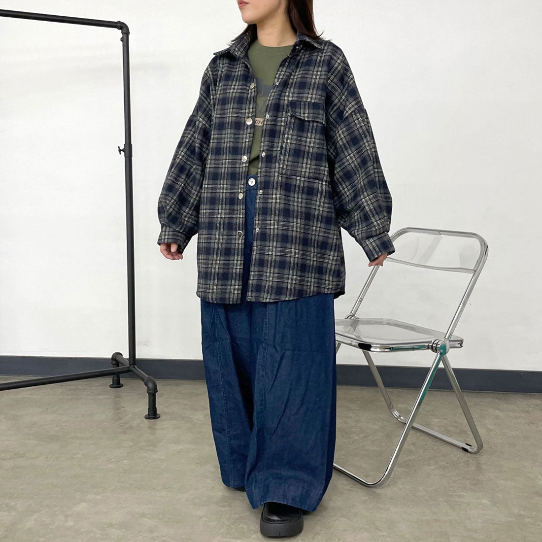 シーアールビー CRB チェックビッグシャツ （ブラック） ブラック