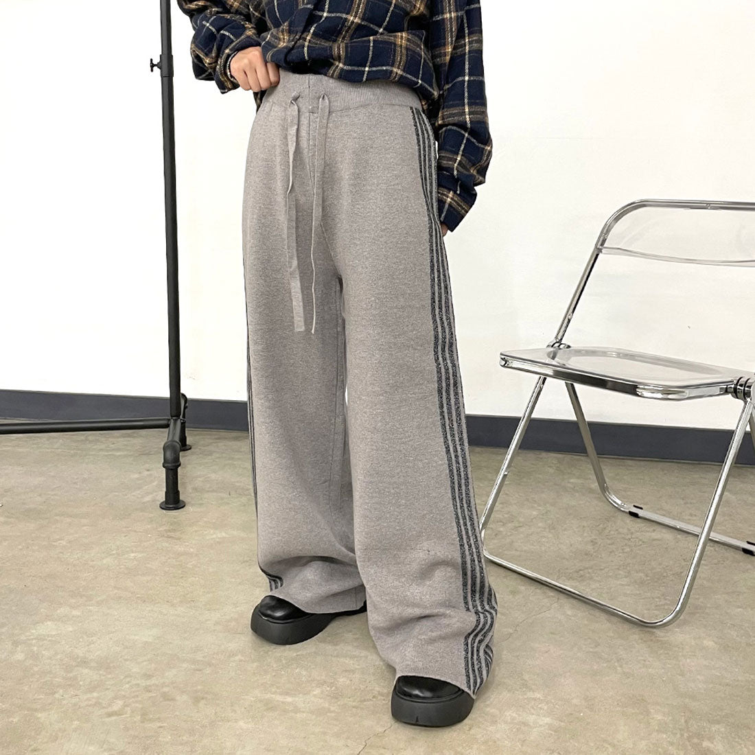 シーアールビー CRB ラインニットワイドパンツ （グレー） グレー