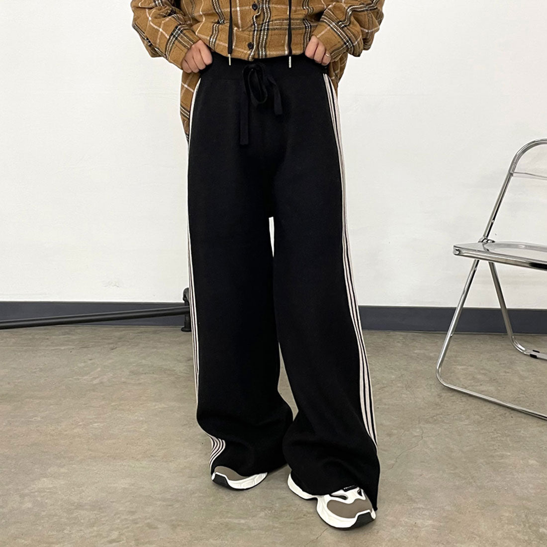 シーアールビー CRB ラインニットワイドパンツ （グレー） グレー