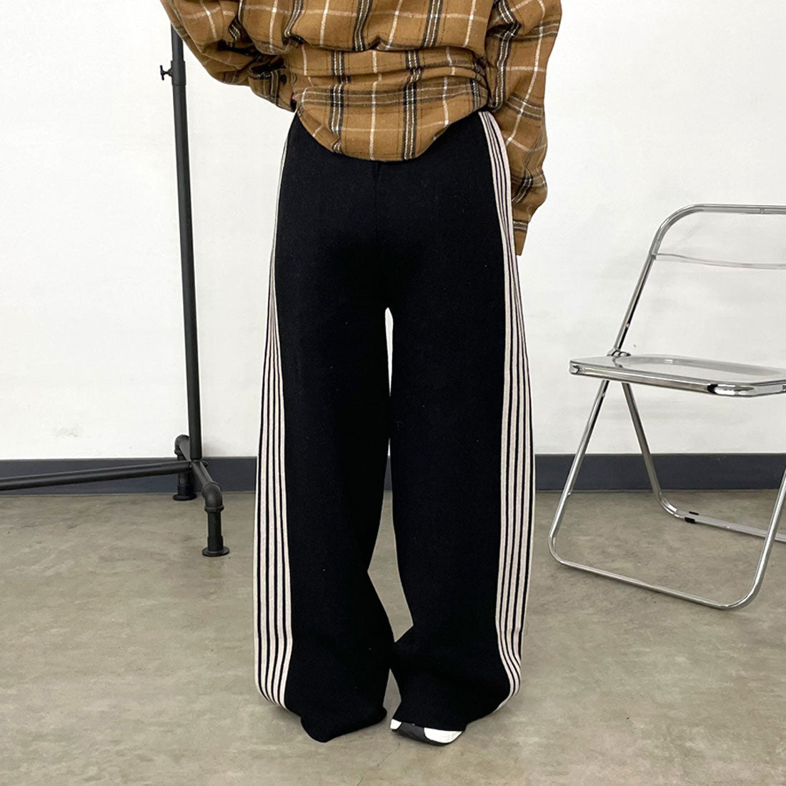 シーアールビー CRB ラインニットワイドパンツ （グレー） グレー