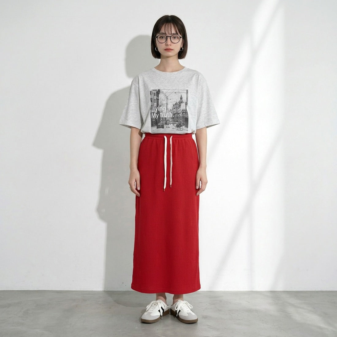 シーアールビー CRB ワッフルIラインスカート （レッド） レッド