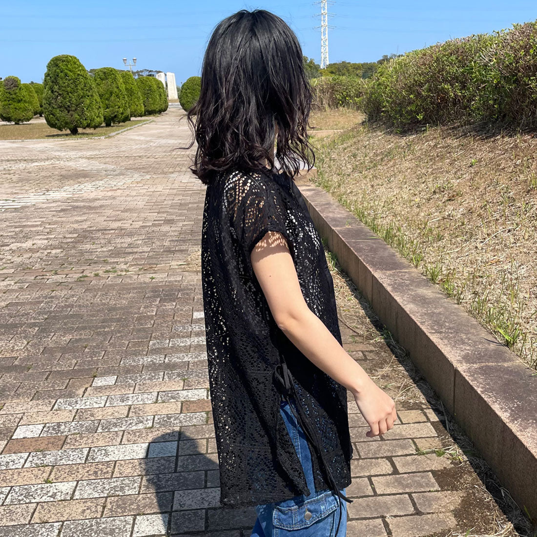 シーアールビー CRB サイドリボンレースチュニック （ブラック） ブラック