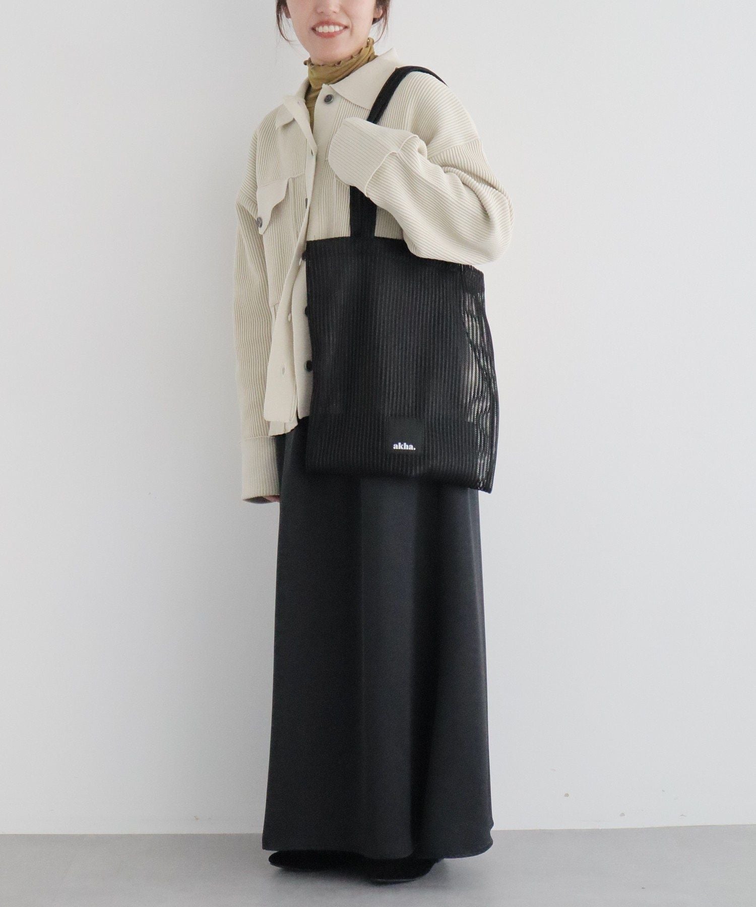 クラフトスタンダードブティック CRAFT STANDARD BOUTIQUE akha. ストライプメッシュトートバッグ （グレー） グレー