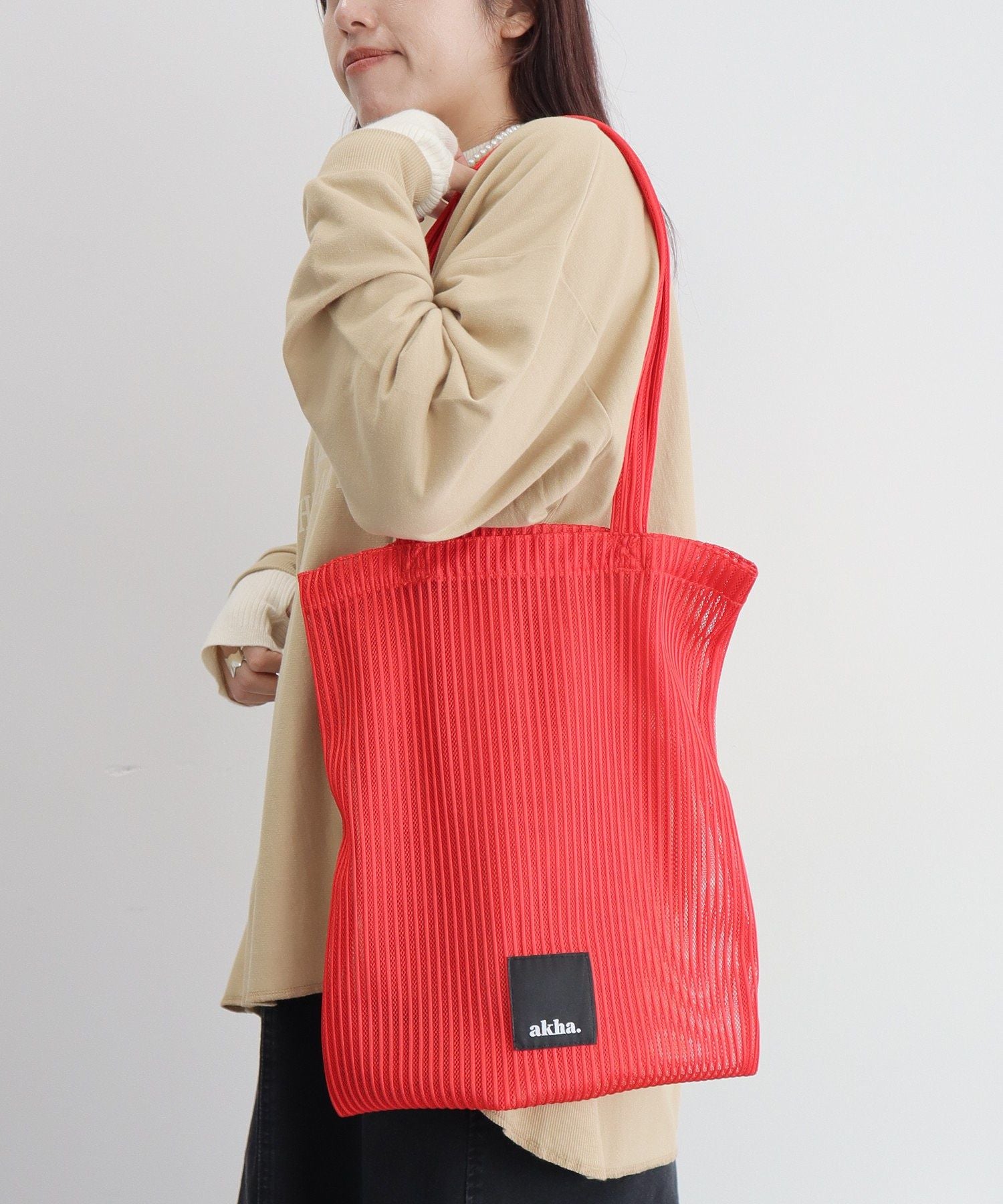 クラフトスタンダードブティック CRAFT STANDARD BOUTIQUE akha. ストライプメッシュトートバッグ （グレー） グレー