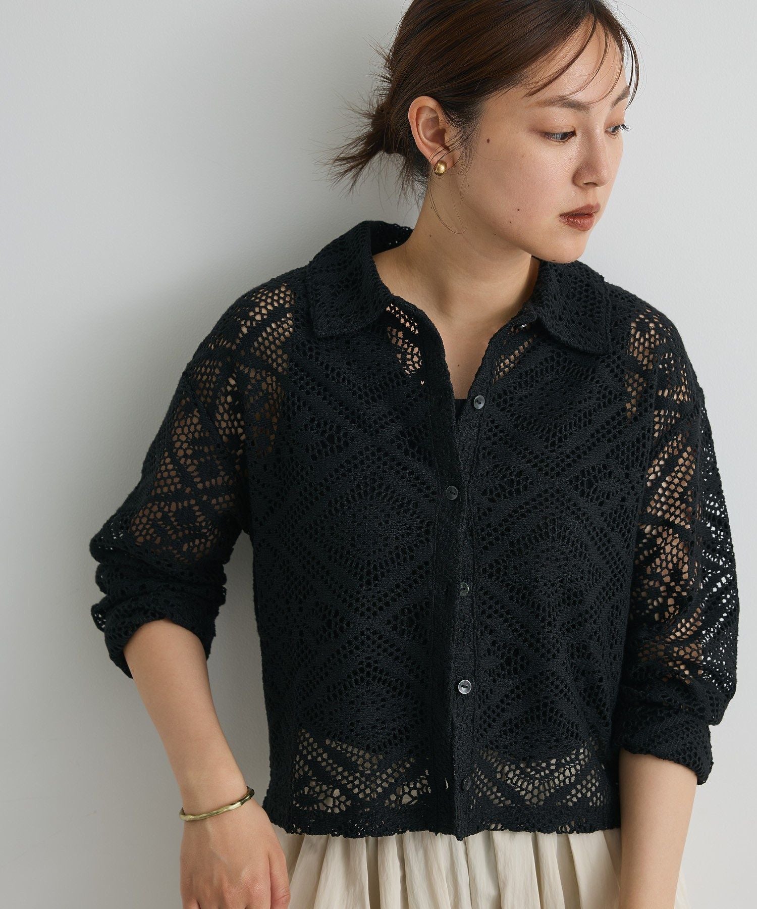 クラフトスタンダードブティック CRAFT STANDARD BOUTIQUE クロシェレースカーディガン （ブラック） ブラック