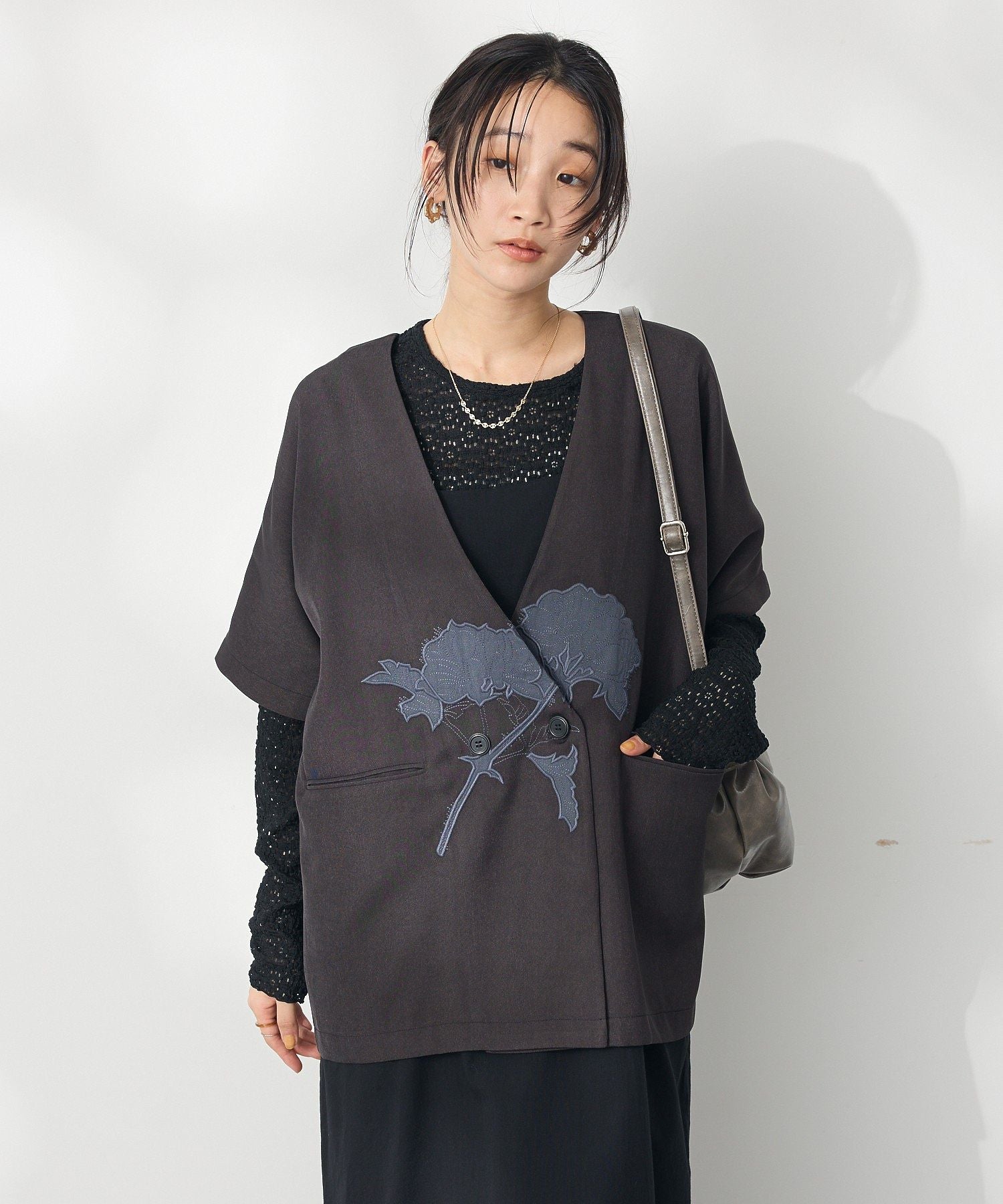 クラフトスタンダードブティック CRAFT STANDARD BOUTIQUE 刺繍カラーレスジャケット （ダークグレー） ダークグレー