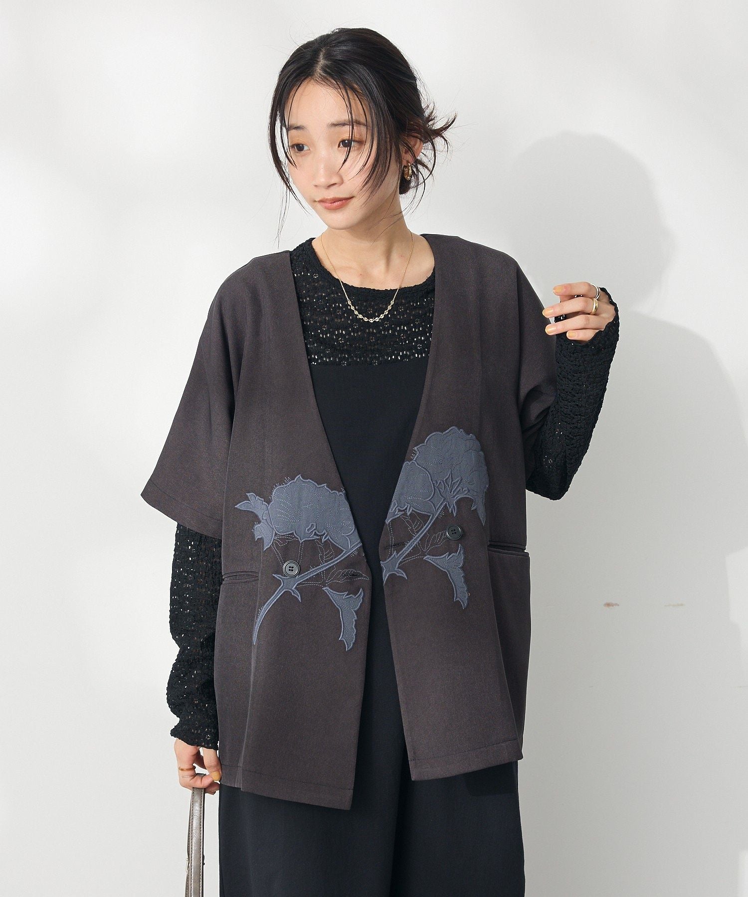 クラフトスタンダードブティック CRAFT STANDARD BOUTIQUE 刺繍カラーレスジャケット （ダークグレー） ダークグレー